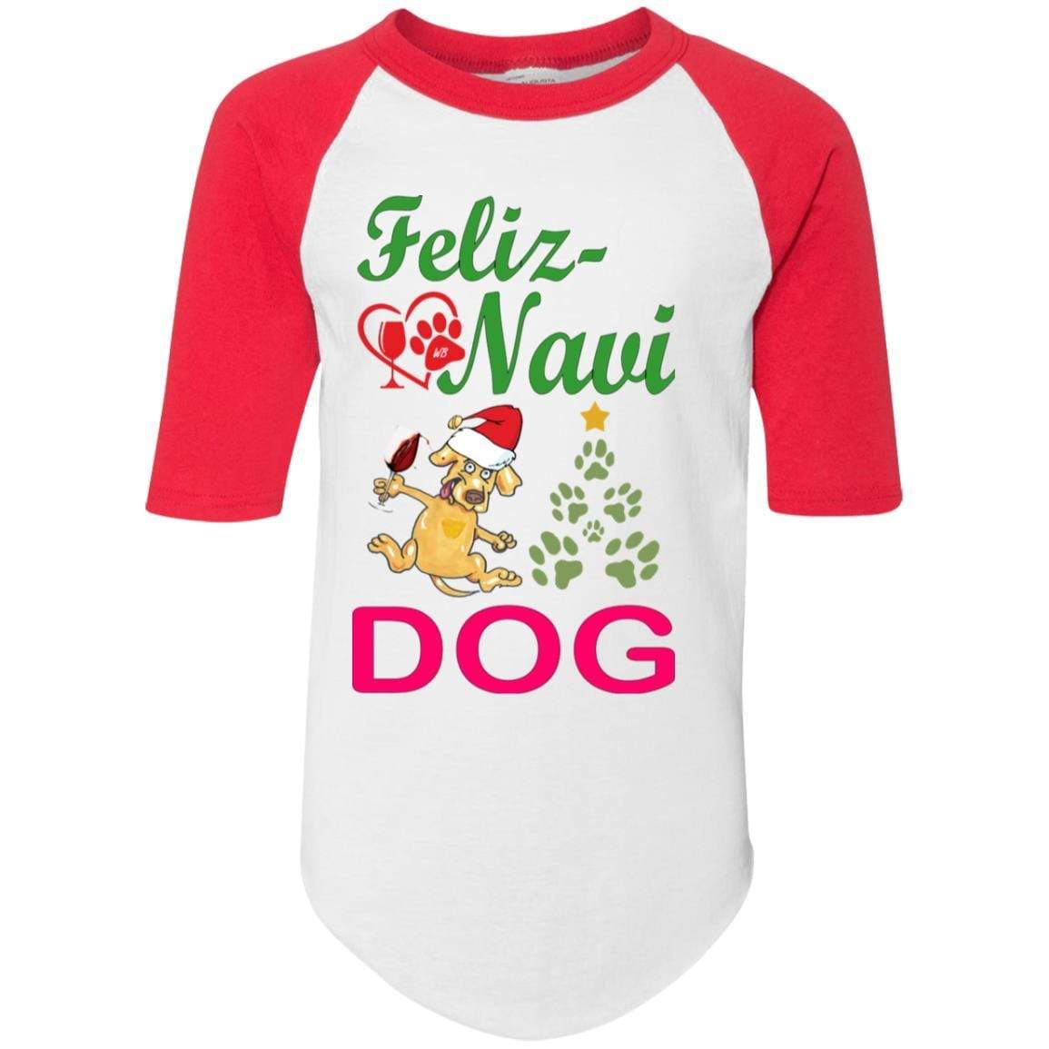Feliz Navi Dog Youth Colorblock Raglan Jersey - Trendy Christmas Sweater for Dogs | Perfect for Holiday Photos & Festive Gatherings