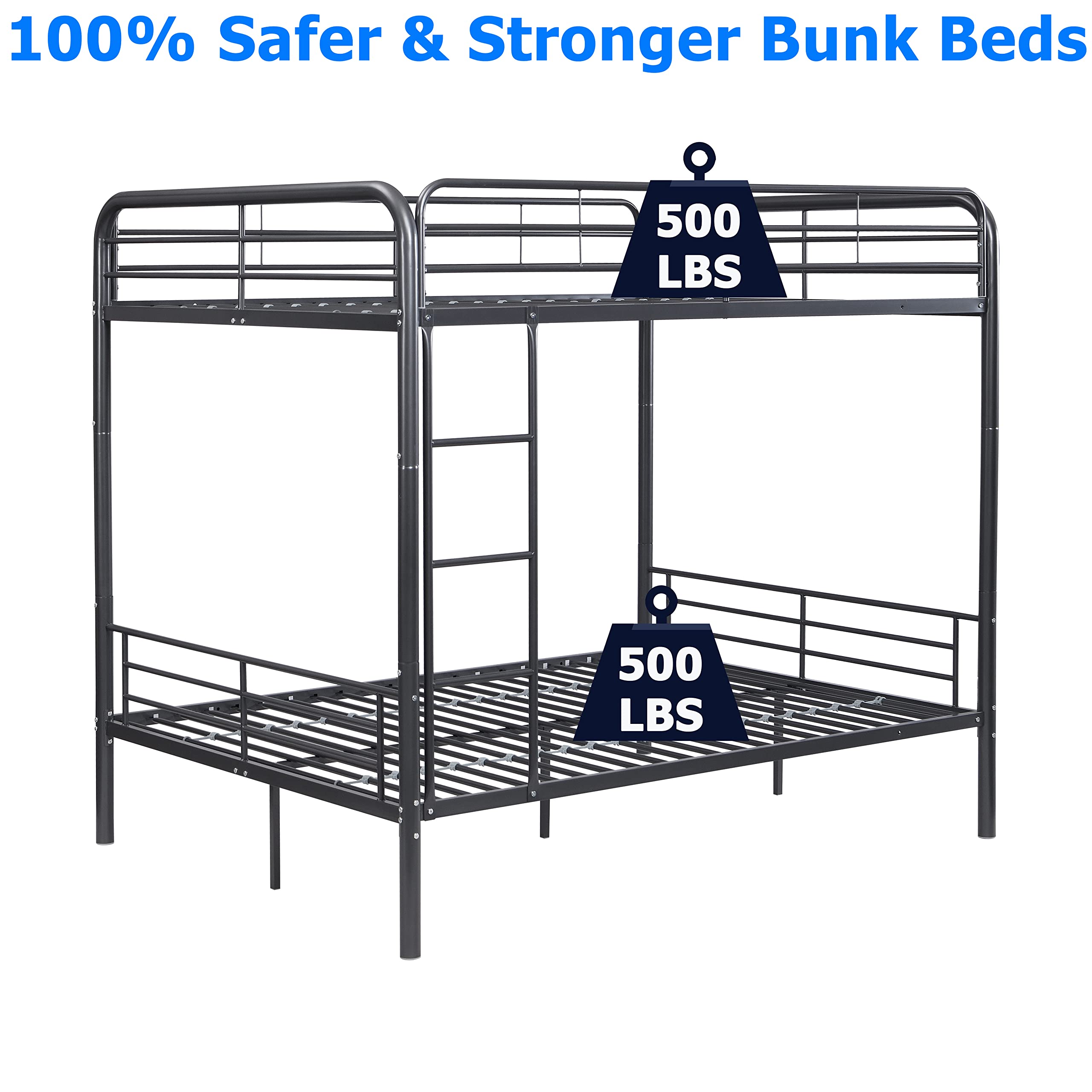 Heavy Duty Full Over Full Metal Bunk Bed with Ladder & Rails - Convertible for Kids & Adults - Perfect for Dorms & Small Spaces