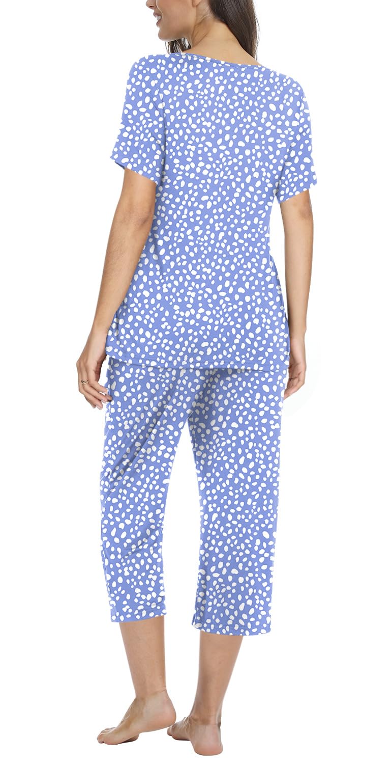 TAOHUADAO Women's Summer Pajama Sets - Soft Casual Sleepwear & Lounge Wear with Pockets - Comfortable Short Sleeve PJs for Nightwear, Home Relaxing, and Vacation
