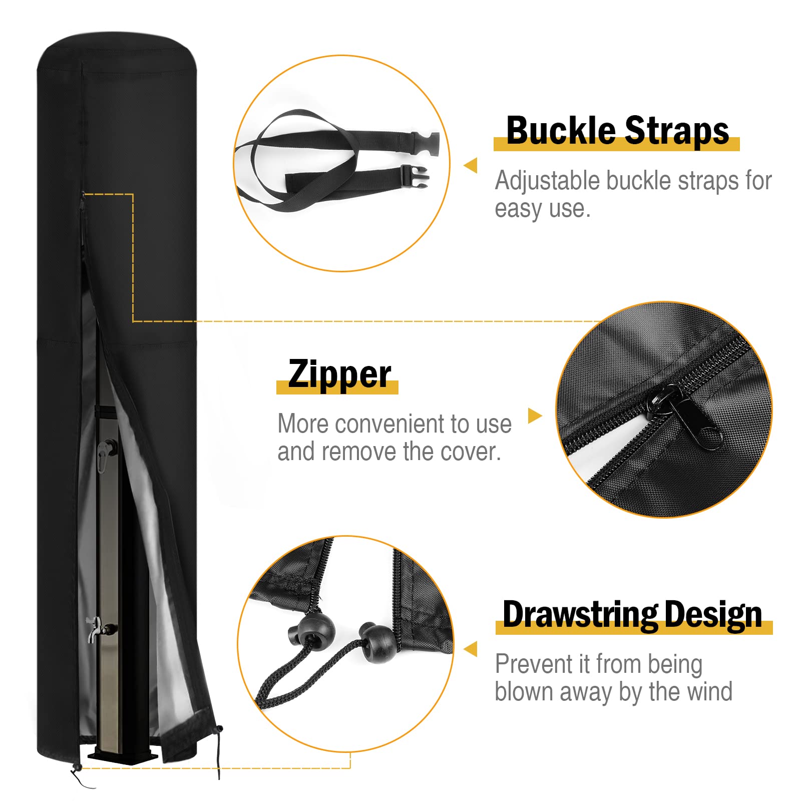 Premium Solar Shower Cover - Heavy Duty Waterproof & UV Coated Outdoor Shower Protector for 10.6 Gallon Solar Showers (230 x 67 cm) | Windproof, Dustproof Black Cover | Perfect for Camping, RV Trips & Beach Showers
