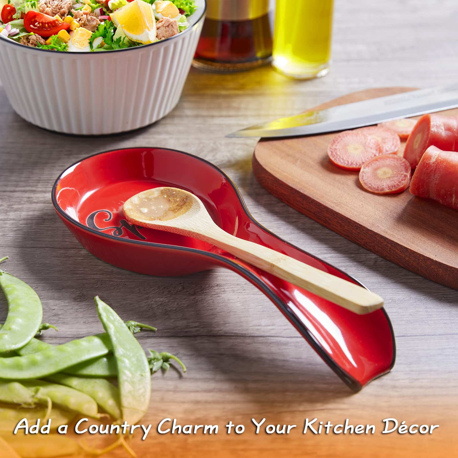 DAYYET Ceramic Spoon Rest for Stove Top - Large Kitchen Utensil Holder for Ladles, Spatulas & Tongs - Red Countertop Decor - Perfect for Cooking, Serving & Keeping Your Kitchen Clean