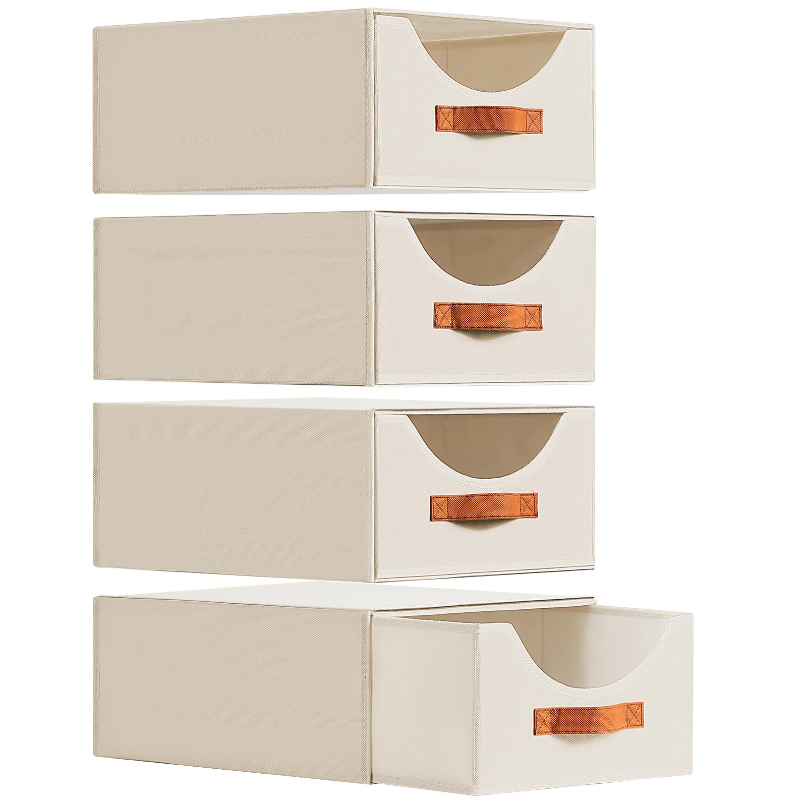 Large Fabric Storage Bins with Drawers - 4 Pack Collapsible Closet Organizers for Clothes, Bedroom & Living Room | Space-Saving Beige Storage Solutions for Home Organization