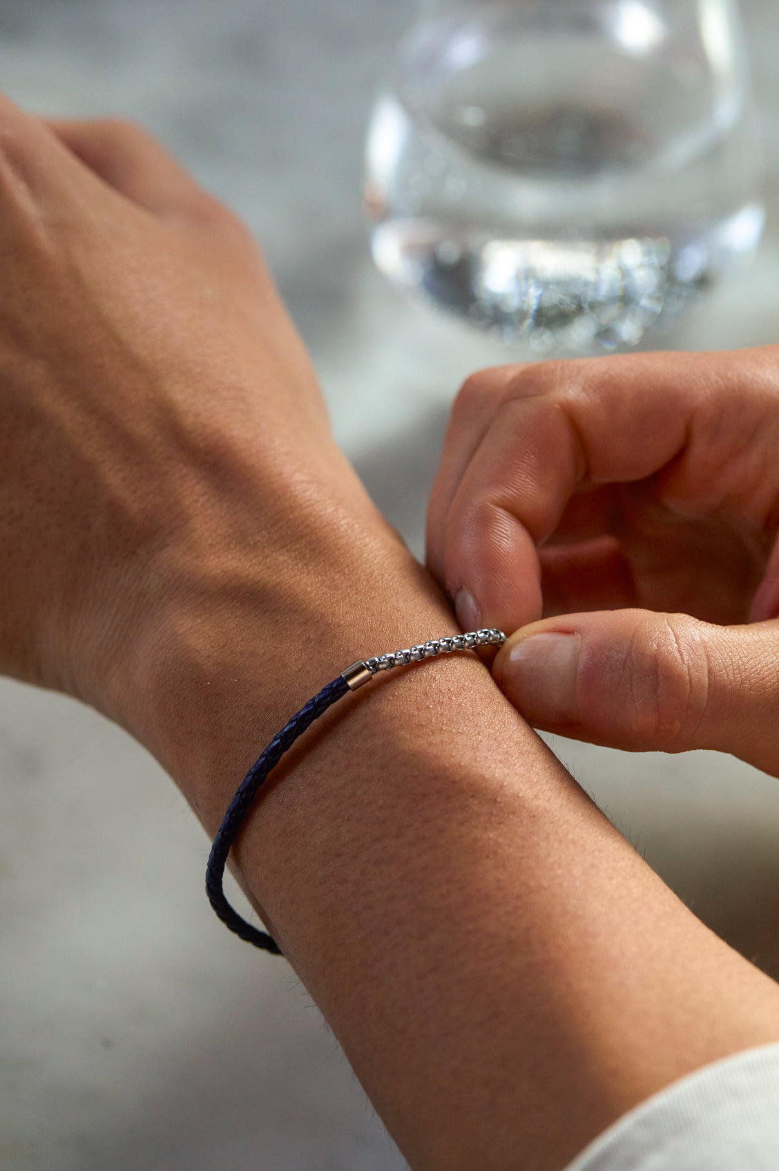Stylish Men's Navy Blue Leather Bracelet with Chain Hook - Perfect for Casual Wear, Gifts & Everyday Fashion Accessories