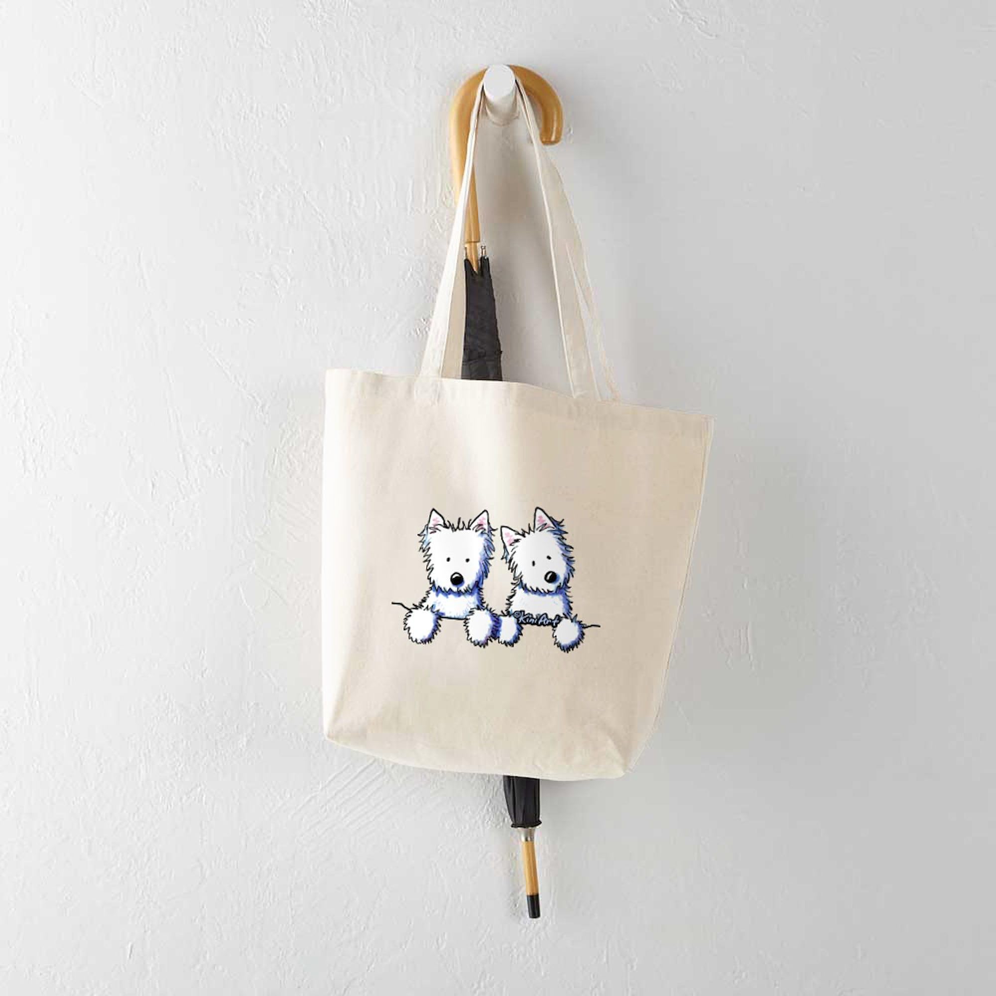 Pocket Westie Duo Tote Bag - Natural Canvas Reusable Shopping Bag for Groceries, Beach & Daily Use | Cute Dog Lover Gift