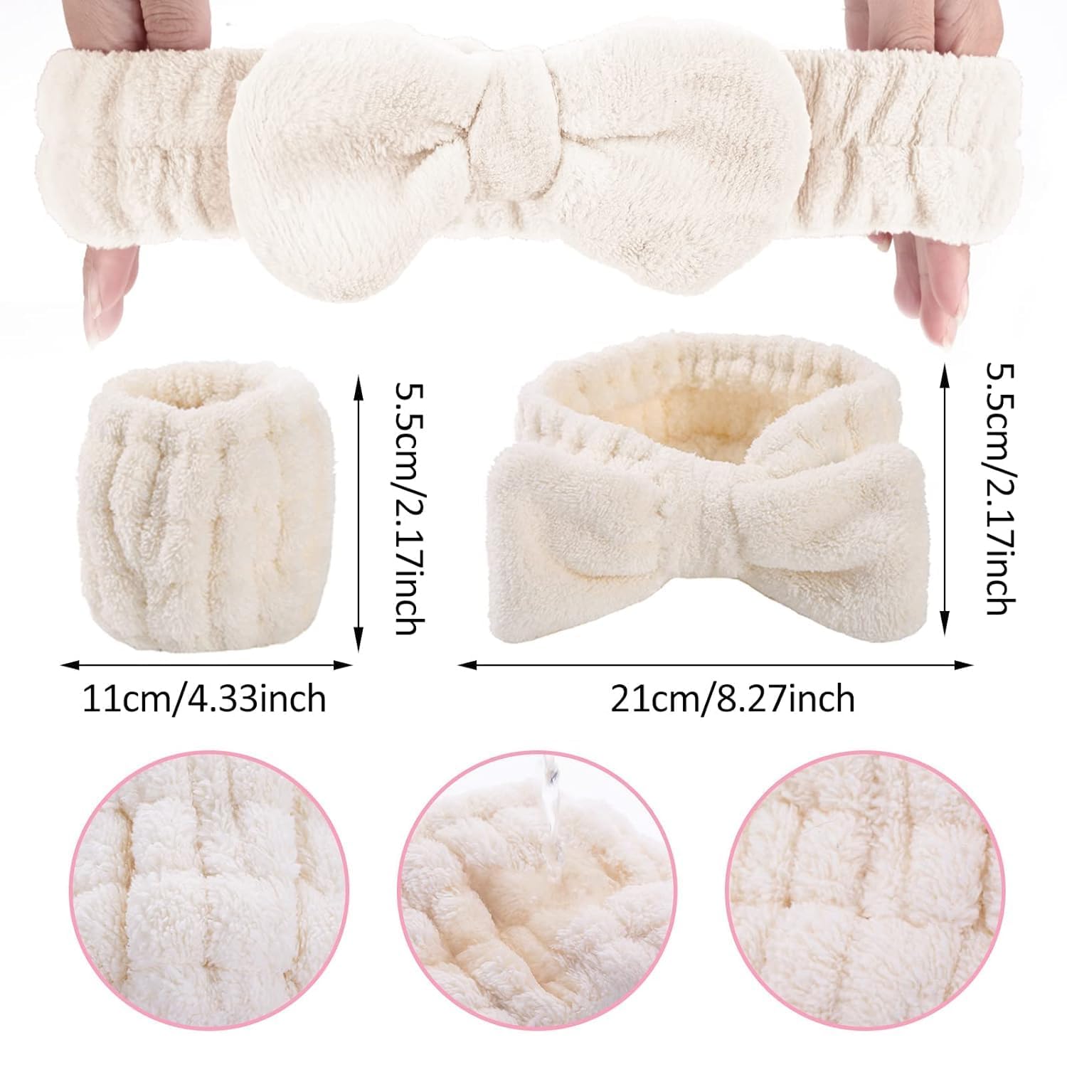 OLAFUR® Women's 3-Piece Microfiber Headband & Wristband Set - Soft Skincare & Makeup Accessories for Face Washing, Spa, Beauty Routine & Daily Use