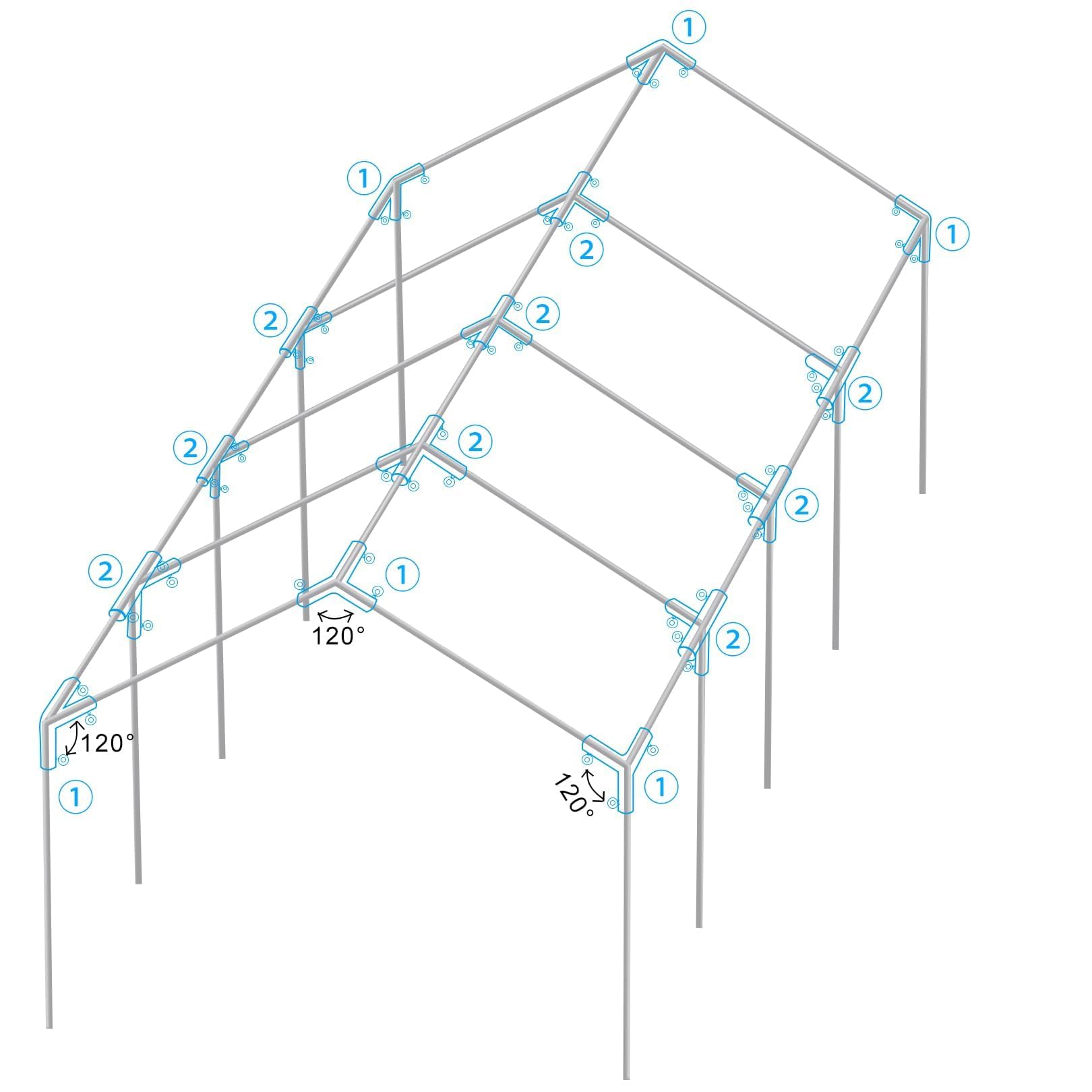 Aoneky 1 3/8 Inch Corner Canopy Fitting Couplers Kit - Heavy Duty Frame Carport Connectors for Metal Structures (10 Leg) - Perfect for DIY Canopy, Gazebo, and Carport Assembly