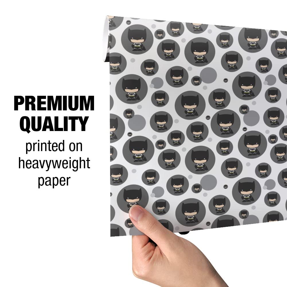 Batman Chibi Character Gift Wrap Paper Roll - Cute Superhero Wrapping Paper for Birthdays, Christmas & Party Gifts - 18