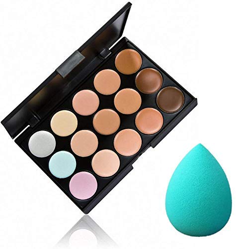 ClubComfort 15 Color Cream Contour & Concealer Palette with Makeup Sponge - Professional Face Sculpting Kit for Highlighting, Contouring & Blending - Perfect for Daily Makeup, Photoshoots & Special Events