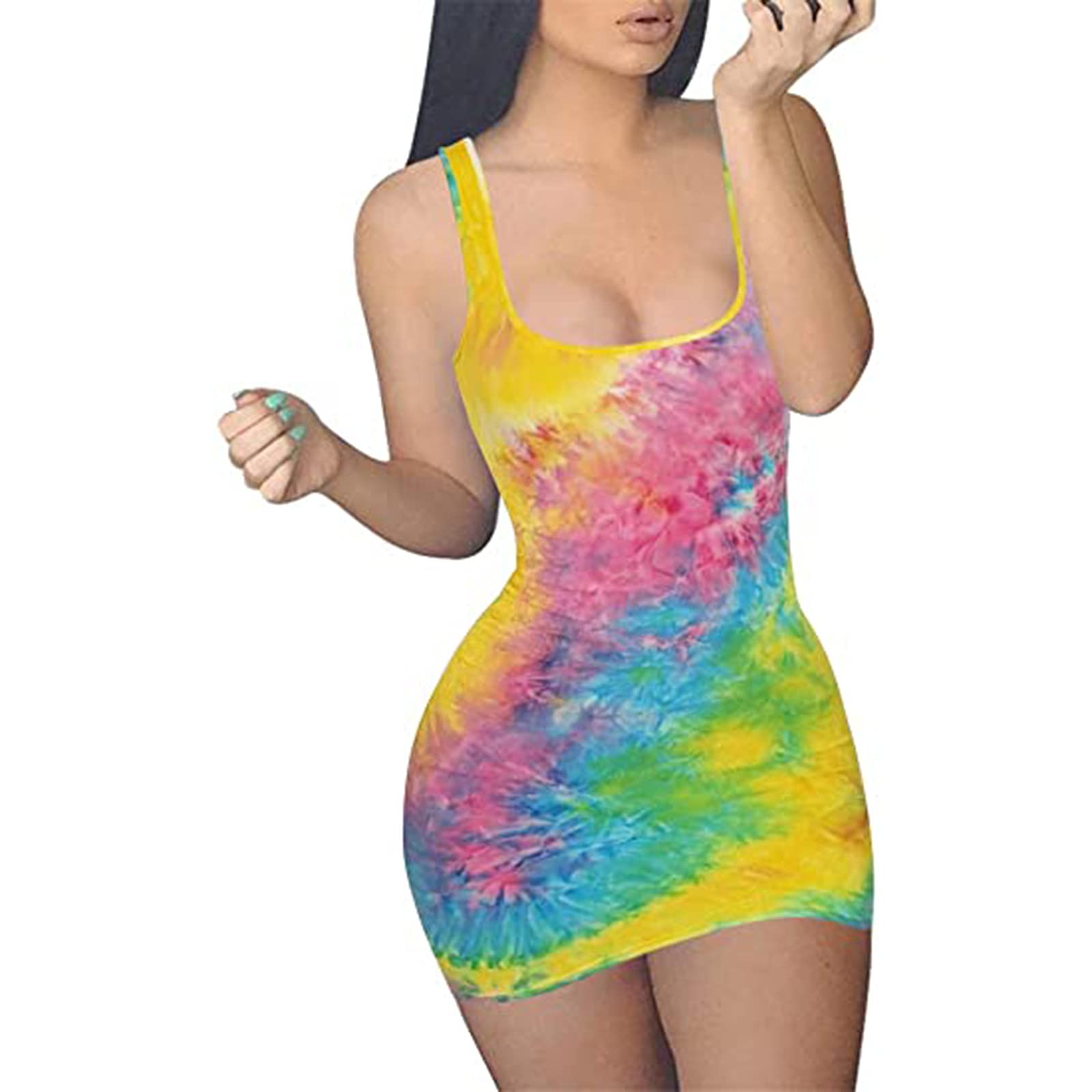Pulison Women's Summer Sleeveless Mini Dress - Sexy Tight Tank Club Dress with Vest Print | Perfect for Night Out, Party & Beach Vacation