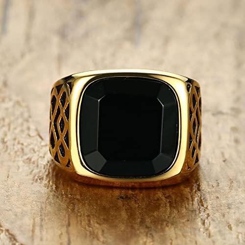 Black Onyx Signet Ring for Women & Men - Gold Black Square Onyx Gemstone Ring, Pinky Ring - Perfect Valentine's Day Gift for Him or Her - Ideal for Weddings, Anniversaries & Formal Occasions
