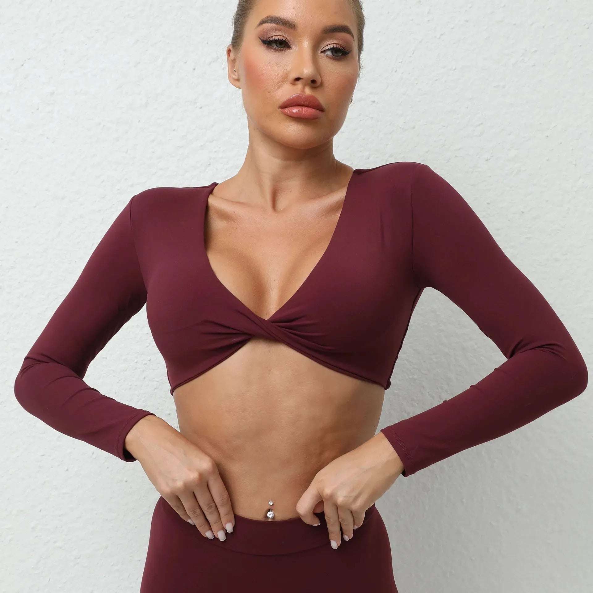 Sexy Wrinkled Long Sleeve Crop Top for Women - Quick Dry Yoga Shirt, Gym Workout Shirt, Running Sportswear - Perfect for Yoga, Gym, Running & Casual Wear