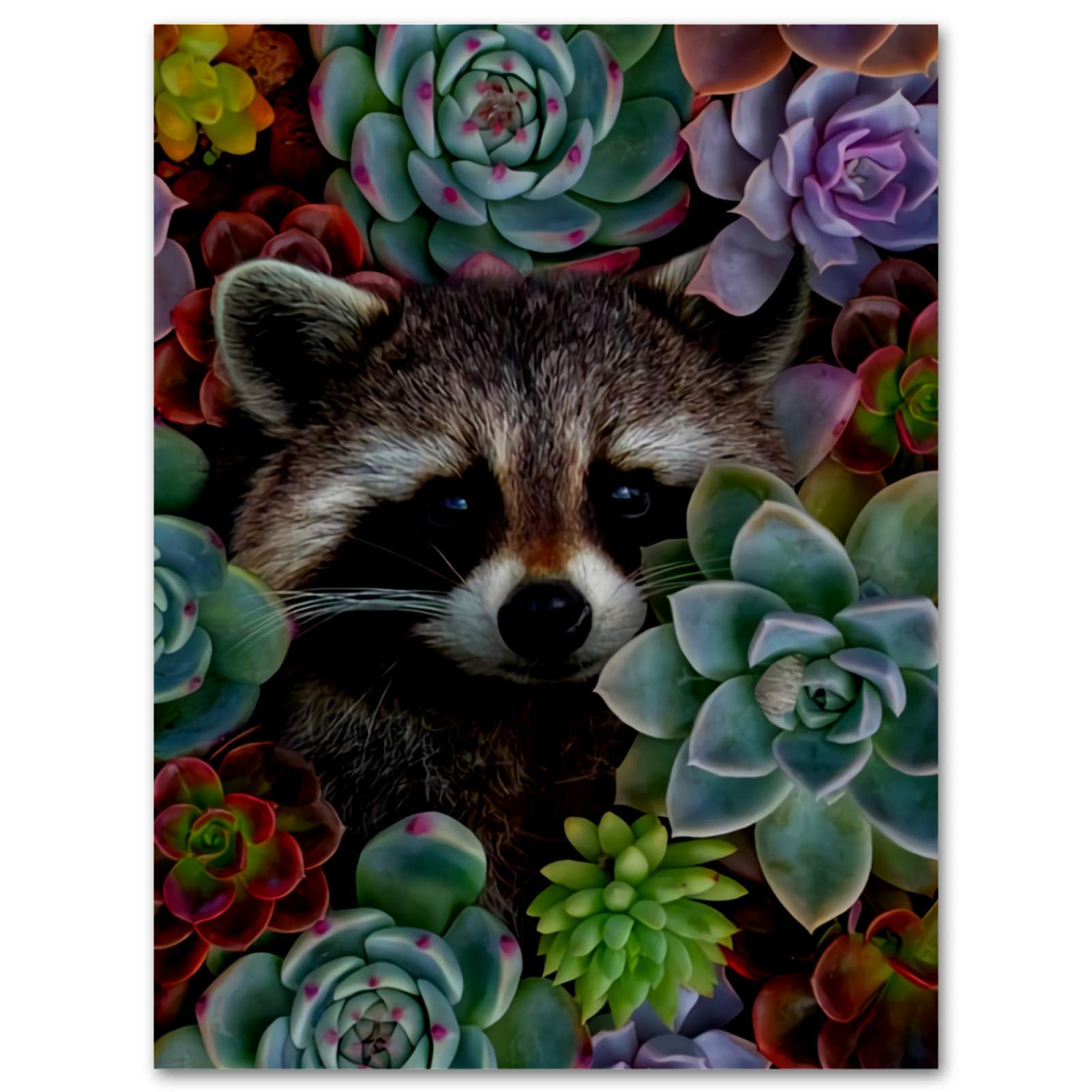 Modern Raccoon Flower Canvas Wall Art - 11.8x17.7 Inch Home Decor for Living Room, Bedroom, Bathroom & Office | Perfect for Farmhouse, Nursery & Kitchen Wall Decorations | Ready to Hang Painting Print