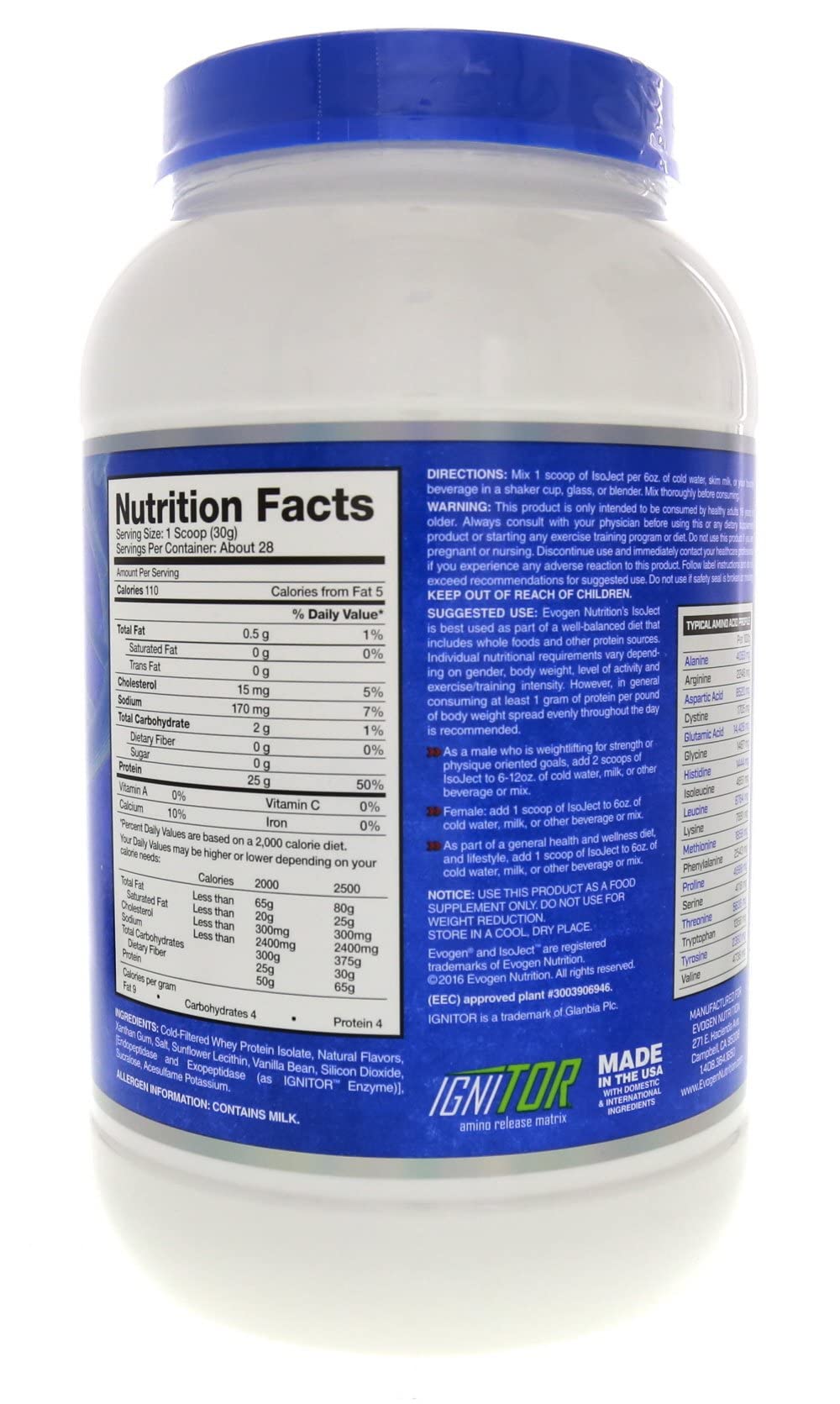 Evogen IsoJect Whey Protein Isolate Powder - Vanilla Bean Flavor, 840g for Muscle Recovery & Post-Workout Nutrition | Gym, Fitness & Bodybuilding Supplement