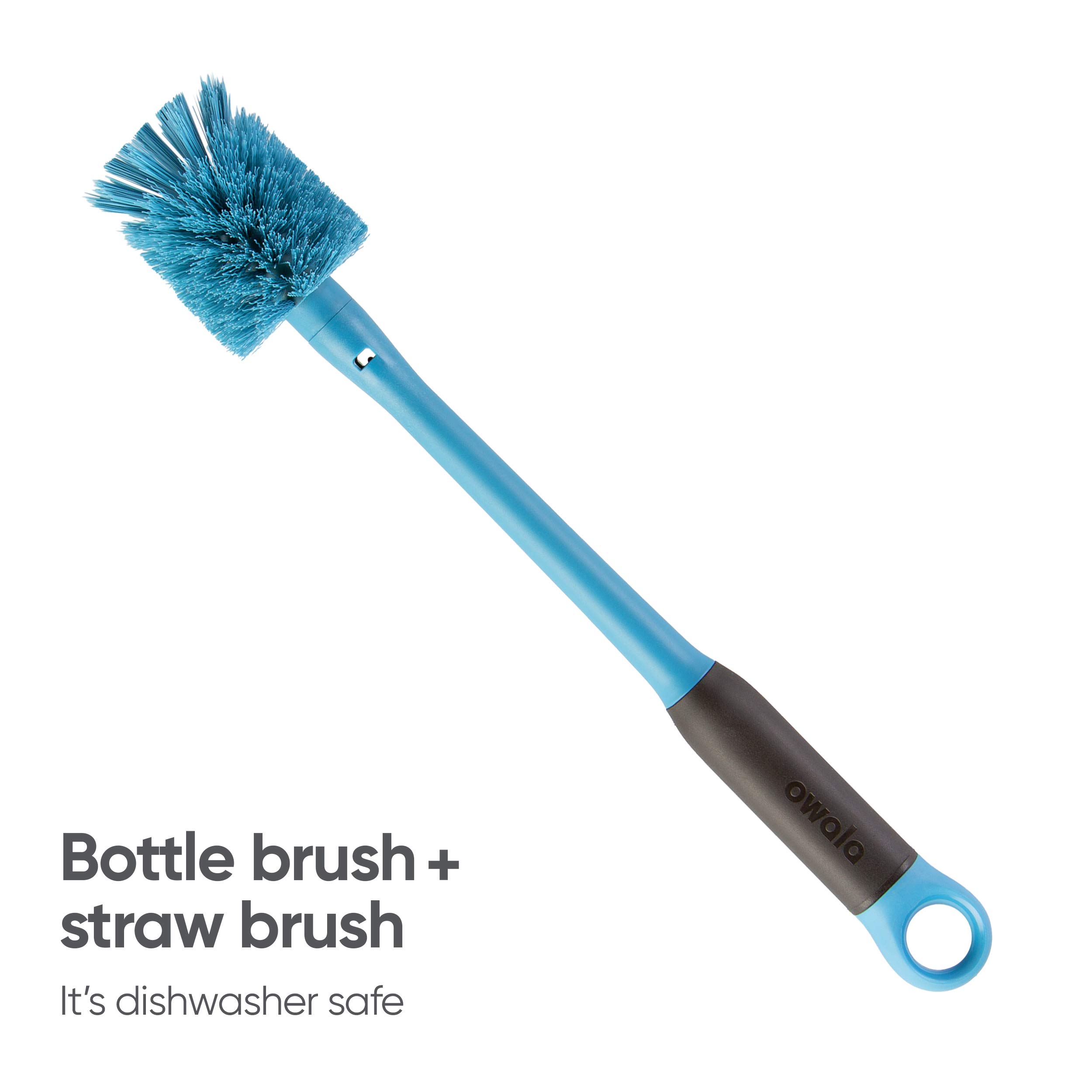 Owala 2-in-1 Water Bottle Brush Cleaner with Removable Head & Twist n’ Hide Straw Brush - Smokey Blue | Reusable Bottle Cleaning Kit for Sports, Gym, Hiking & Outdoor Activities