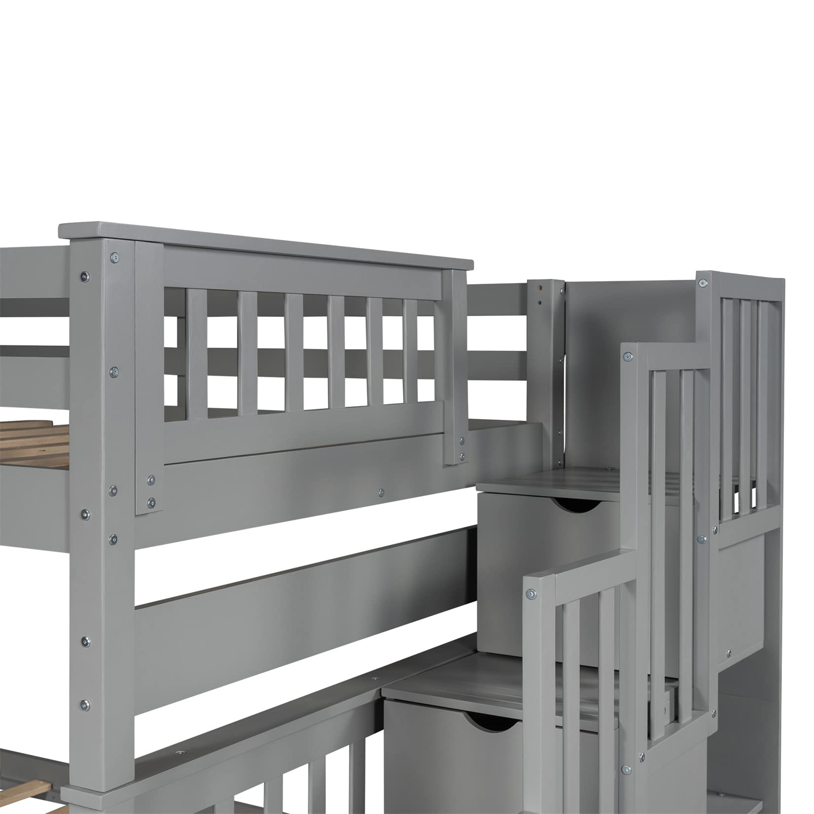 Full Over Full Bunk Bed with Storage & Stairs - Space-Saving for Kids & Adults