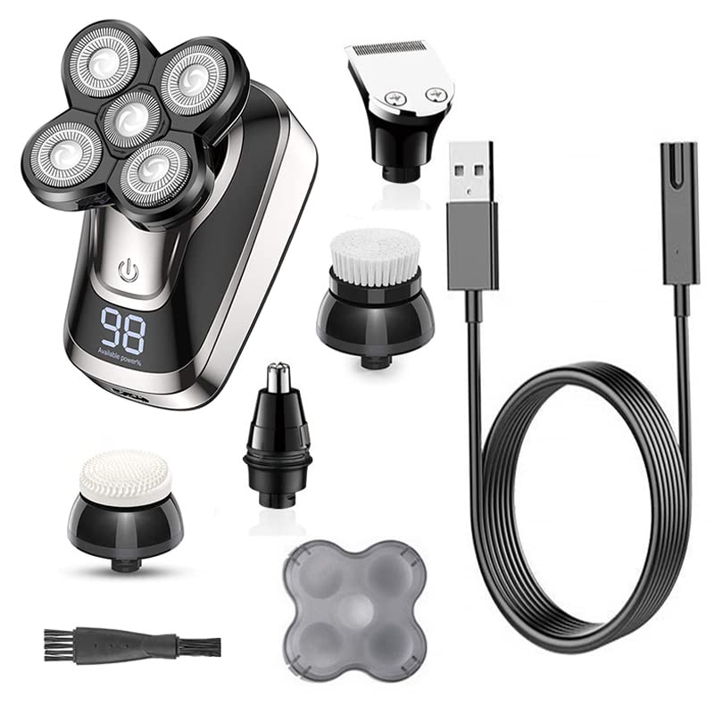 5-in-1 Electric Head Shaver for Bald Men - Rechargeable Waterproof Hair Trimmer & Beard Razor with Digital Display - Perfect for Travel, Gym & Daily Grooming