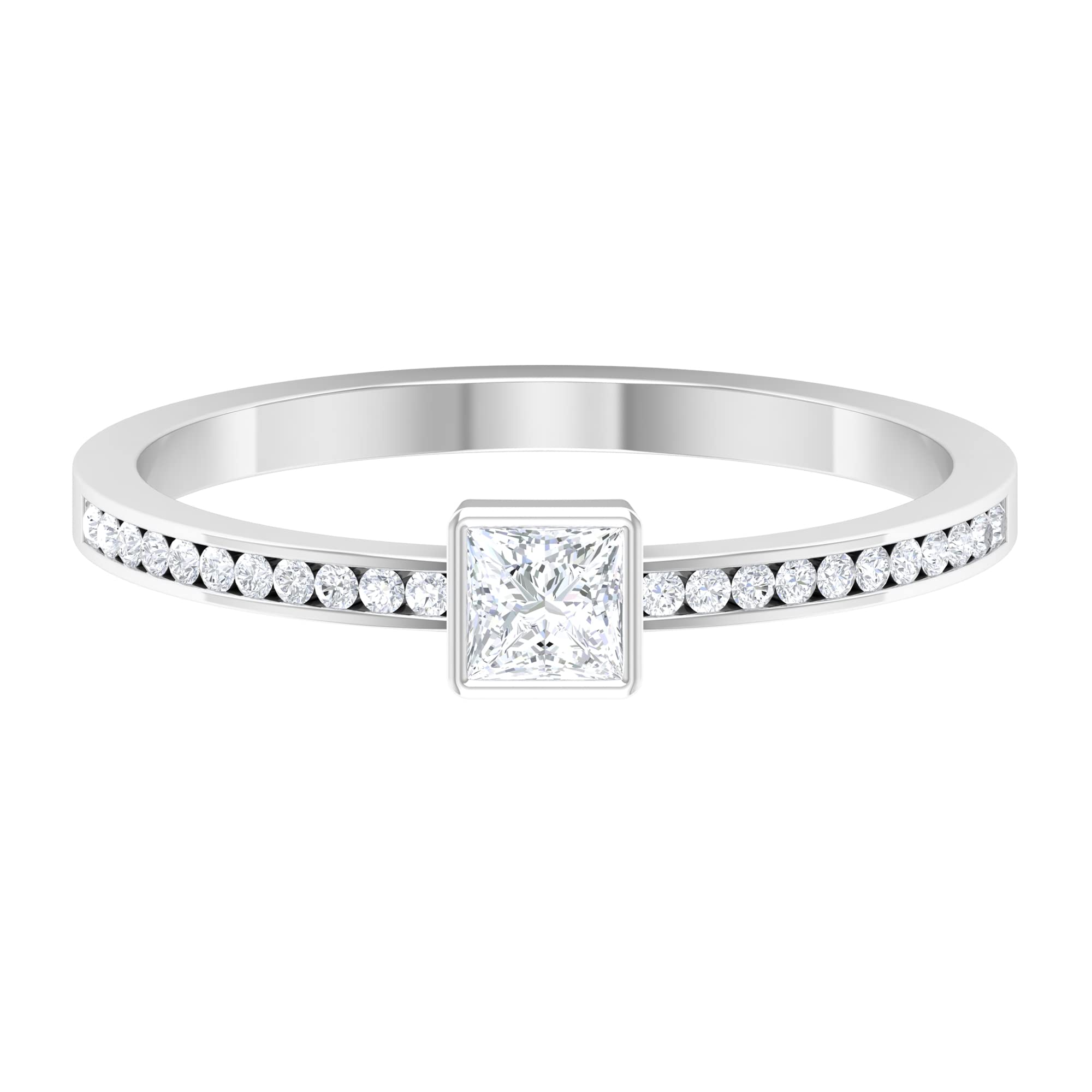 1/2 CT Princess Cut Natural Diamond Solitaire Ring with Side Stones - 14K Solid Gold Minimalist Ring - April Birthstone Jewelry - Perfect for Engagement, Wedding & Anniversary Gifts