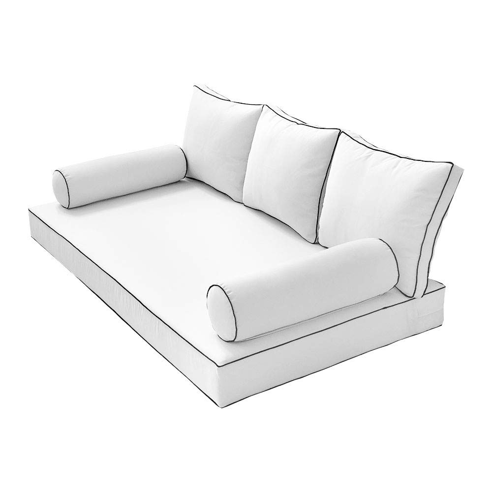 Prolinemax Outdoor Style 3 Twin-XL Daybed Mattress Cover with Contrast Trim - Fitted Bolster Pillow Sheet AD106 - Perfect for Patio Furniture, Sunroom Decor & Guest Bedding