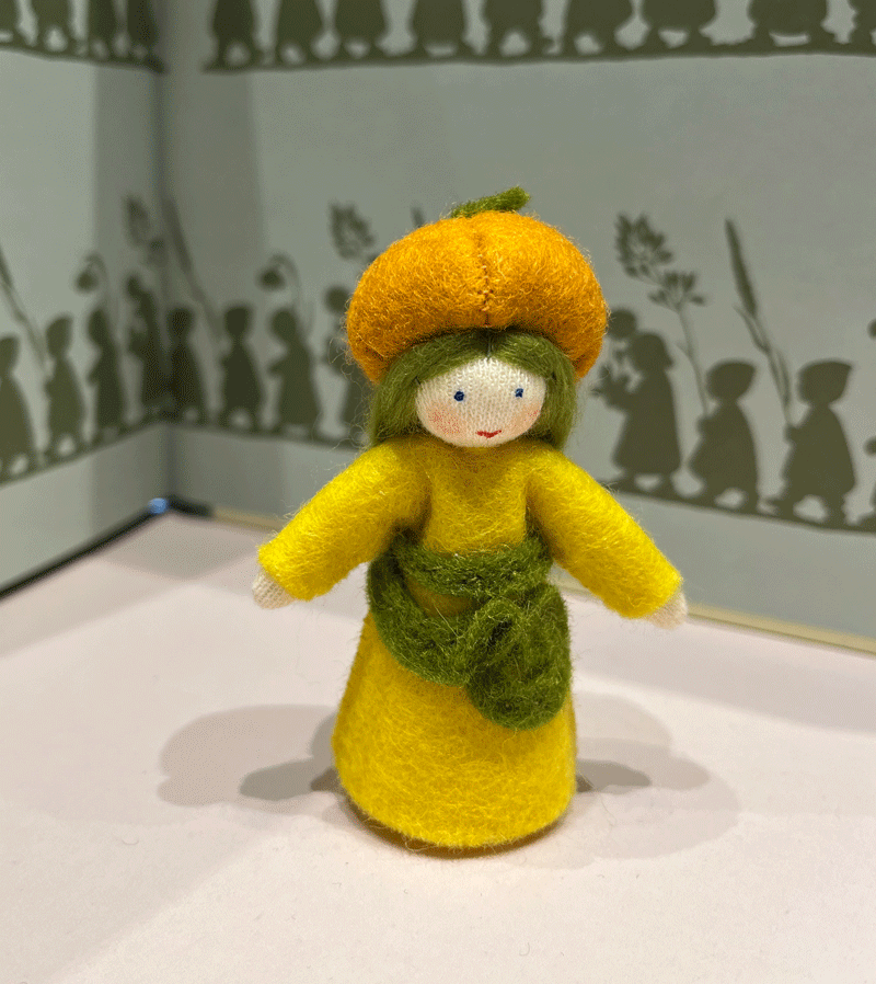 Light Skin Pumpkin Waldorf Felt Flower Fairy - Handmade Wool Felt Doll for Waldorf Play, Seasonal Decor & Nature Tables - Perfect for Autumn Displays, Waldorf Education & Imaginative Play