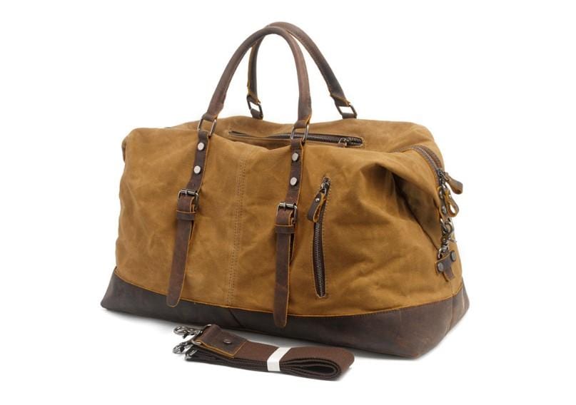Vintage Waxed Canvas & Leather Travel Bag for Men & Women - Durable Carry-On Luggage for Weekend Trips & Outdoor Adventures