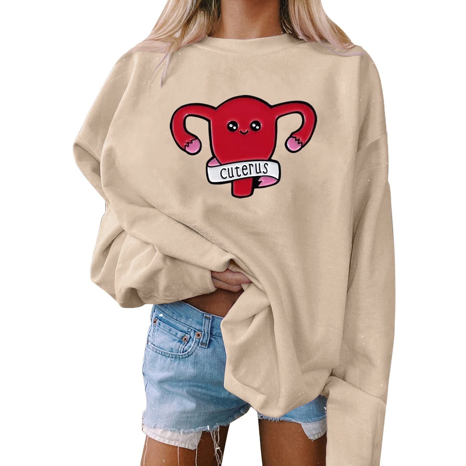 Women's Casual Loose Fit Long Sleeve Hoodless Crewneck Sweatshirt - Cute & Comfortable Pullover for Everyday Wear, Lounge, and Outdoor Activities