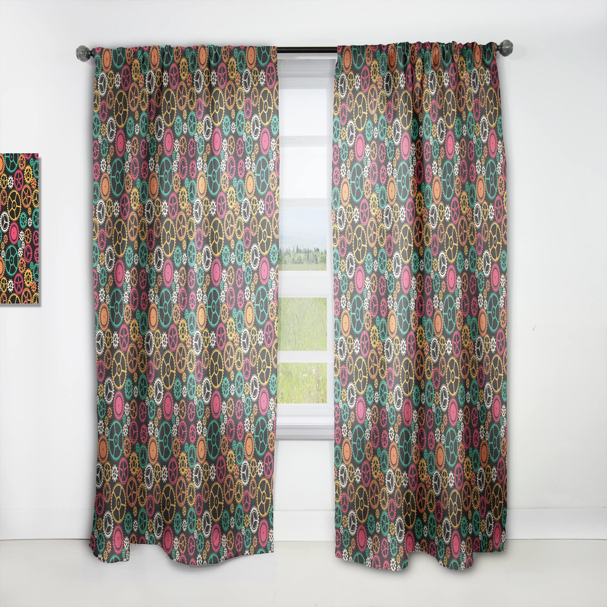 DesignQ Thermal Insulated Single Panel Curtains - 52x108 Inches, Colored Clockwork Texture for Bedroom & Living Room | Blackout Drapes for Home Decor & Energy Efficiency