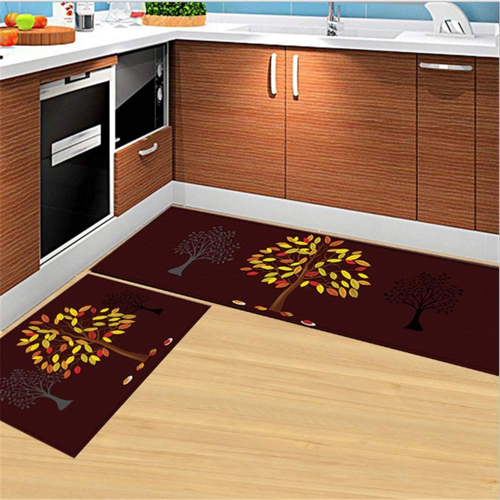 Non-Slip Kitchen Rugs Set of 2 - Machine Washable Anti-Fatigue Mats for Sink & Stove Areas (19.7
