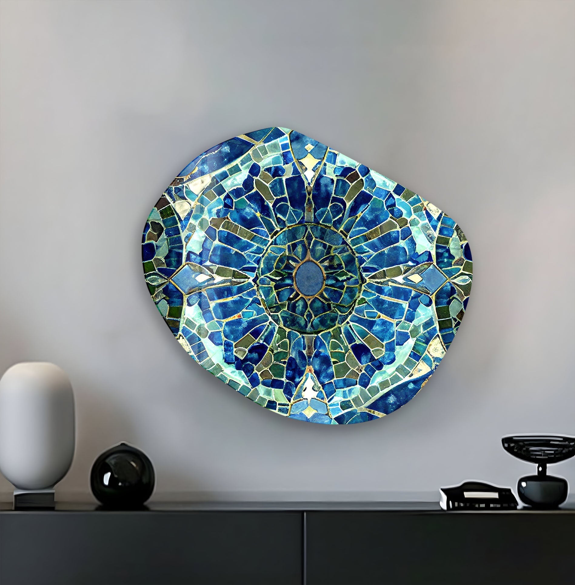Blue Stained Glass Wall Art - Handcrafted Printing Decor for Home & Office - Perfect for Living Room, Bedroom, and Gift Giving