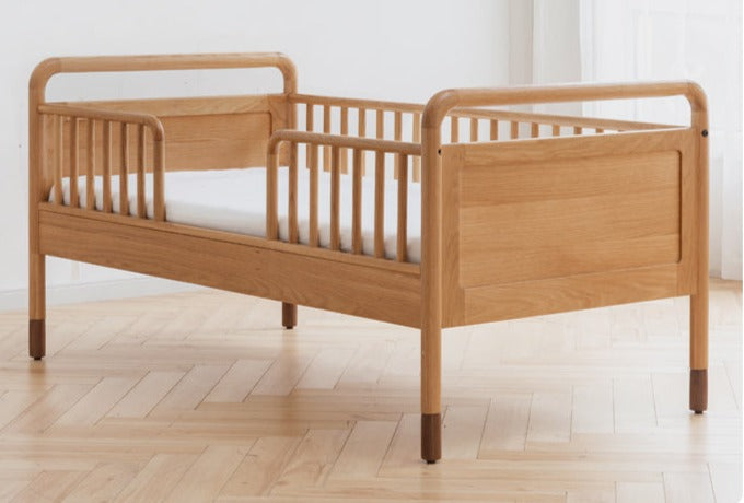 Premium Oak Solid Wood Toddler Bed - Convertible, Multi-Functional Kids Bed with Safety Rails | Perfect for Nursery, Daycare & Small Bedrooms