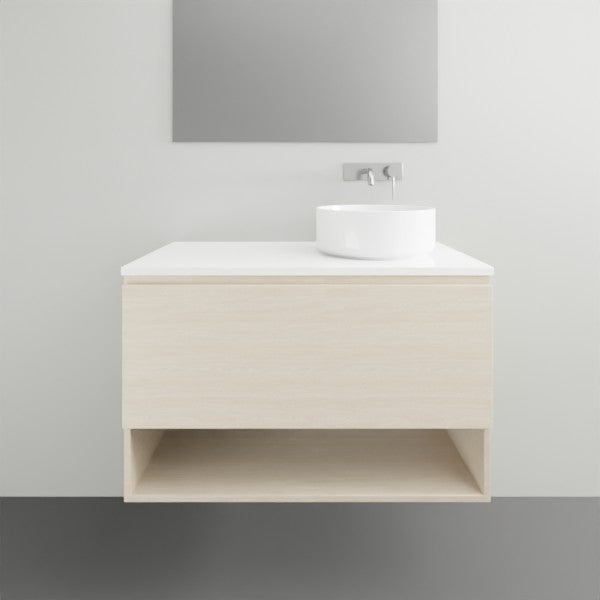 ADP Glacier Lite Shelf Slim Vanity with Solid Surface Top - Modern Bathroom Storage Solution for Small Spaces, Perfect for Makeup Organization and Bathroom Essentials