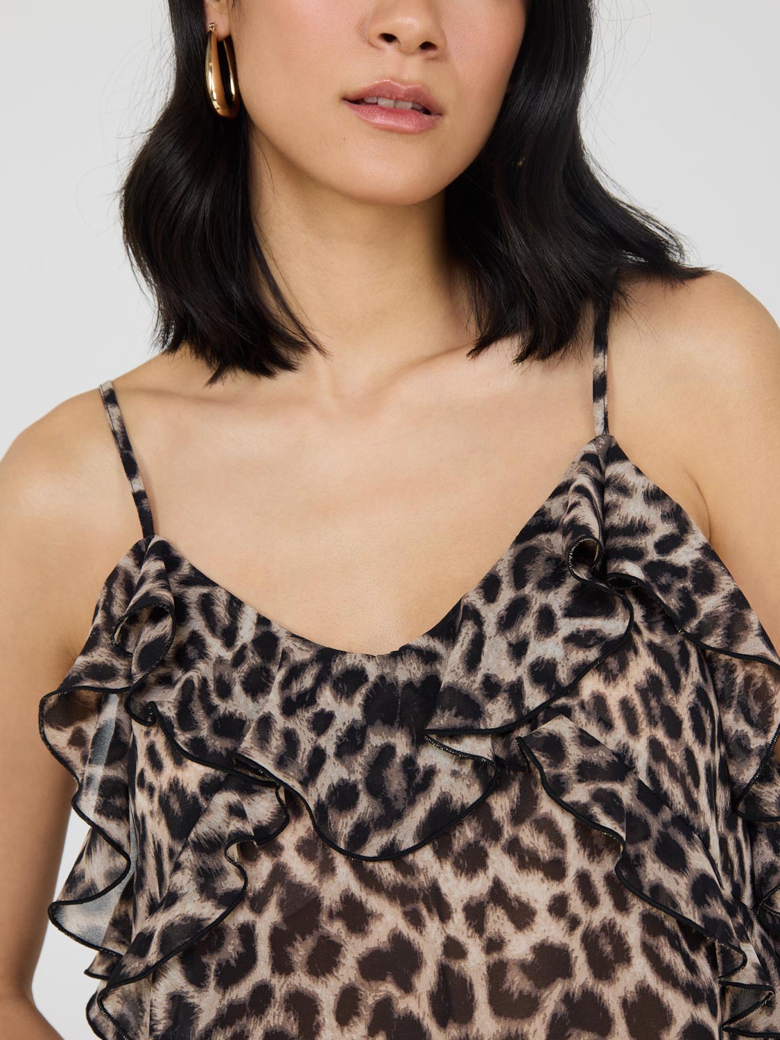 Animal Print Ruffle Chiffon Tank Top for Women - Sexy Summer Sleeveless Blouse - Perfect for Beach, Party & Casual Wear