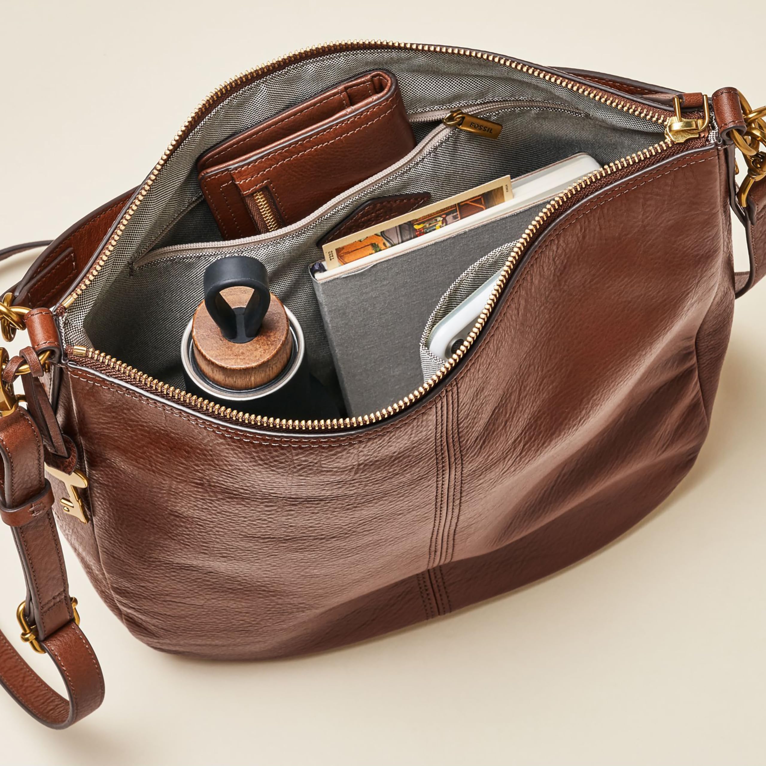 Fossil Women's Jolie Leather Hobo Purse Handbag - Brown Crossbody Bag for Everyday Use | Model ZB1434200 | Perfect for Work, Travel & Casual Outings