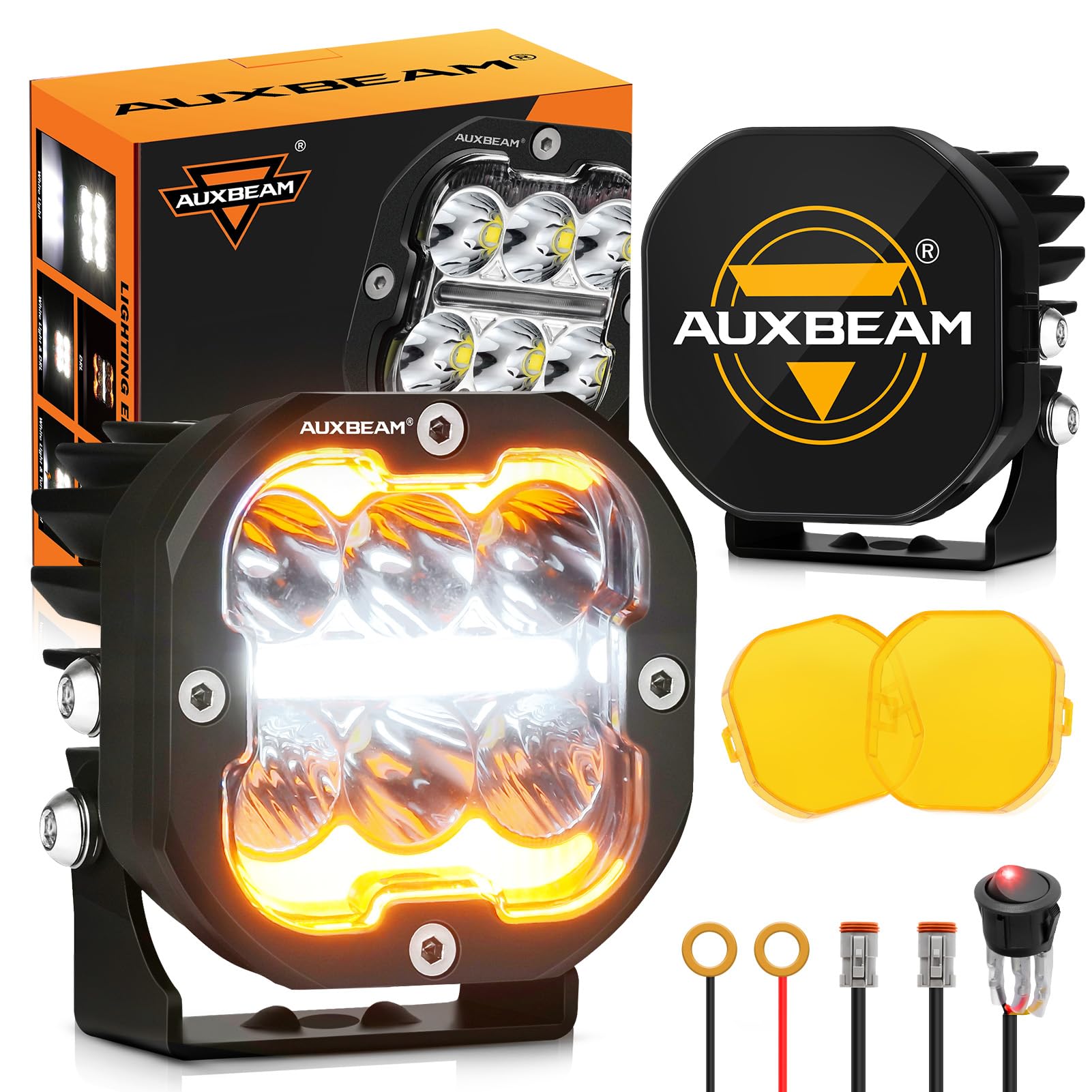 Auxbeam XP-Ultra Series 3Inch 84W LED Pods - 9600LM Spot Flood Combo, DRL & Turn Signal Multi Modes (Amber/White) - Offroad LED Light Bar for Trucks, Jeeps, ATVs - Waterproof Fog Lights with Covers - Perfect for Off-Roading, Camping & Night Driving
