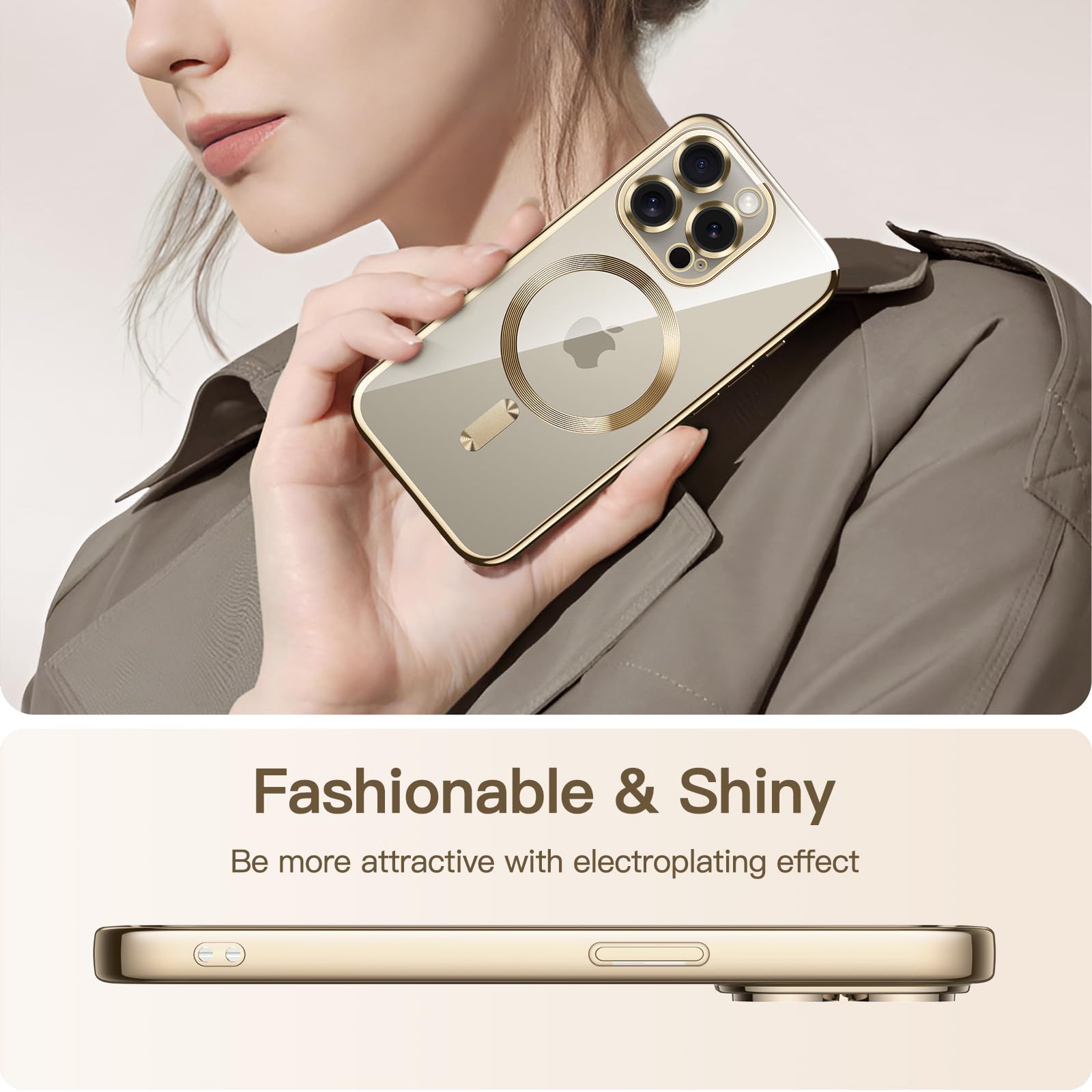 JETech Soft Clear Case for iPhone 15 Pro Max 6.7-Inch | Shockproof TPU Phone Cover with Camera Lens Protection | MagSafe Wireless Charging Compatible | Electroplated Gold Design | Perfect for Everyday Use, Travel & Outdoor Activities
