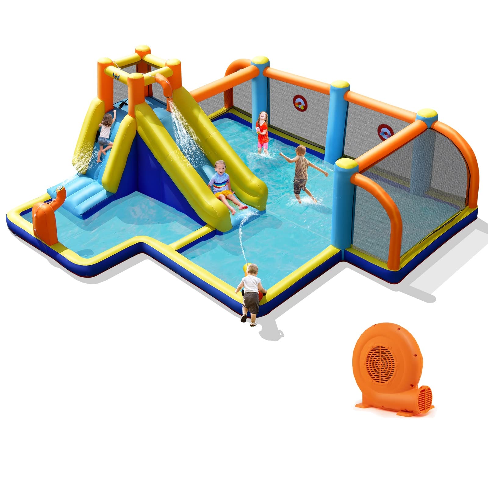 BOUNTECH 15x16.5FT Inflatable Water Slide with Splash Pool - Mega Water Soccer Bounce House for Outdoor Backyard Fun, Includes 750W GFCI Blower - Perfect for Kids Birthday Parties, Summer Gatherings & Family Water Games