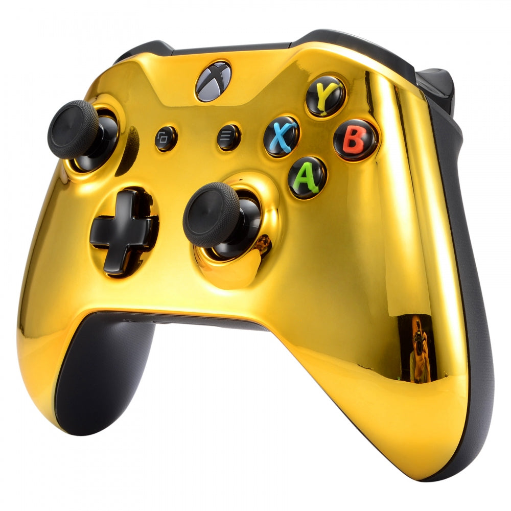 ExtremeRate Chrome Gold Front Housing Shell Faceplate for Microsoft Xbox One X & One S Controller - Premium Replacement Cover for Enhanced Gaming Experience