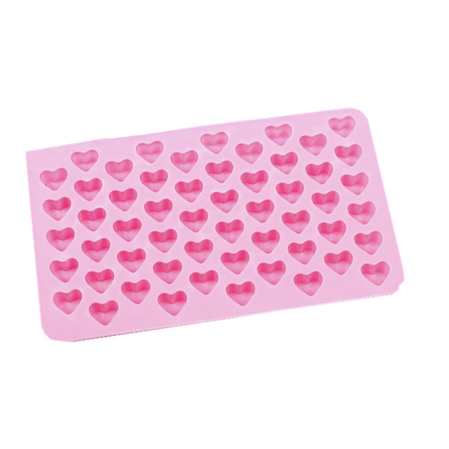 55-Piece Mini Heart Shaped Silicone Ice Cube Tray & Chocolate Mold - Pink for Valentine's Day, Cocktails, Baking & Party Decorations