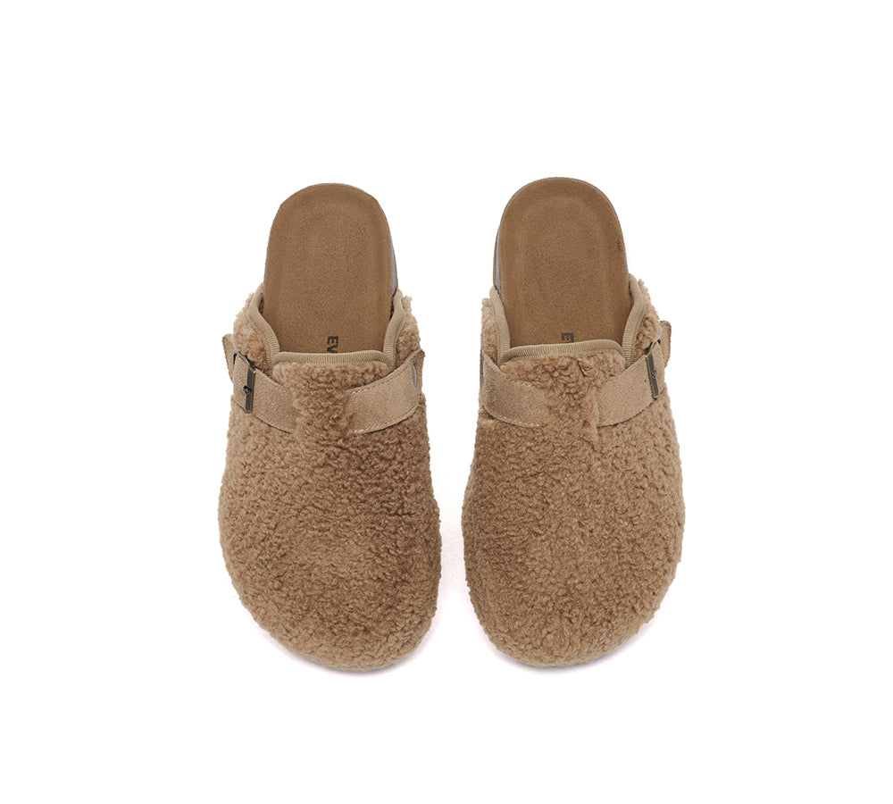 EVERAU® Women's Shearling Buckle Sandal Slides - Greta Style UGG Booties for Women | Cozy House Slippers & Winter Indoor/Outdoor Comfort Shoes