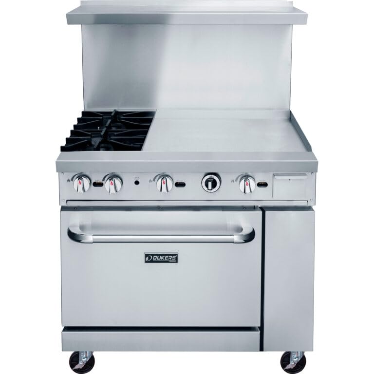 Dukers DCR36-2B24GM 36-Inch Commercial Gas Range with 2 Open Burners & 24-Inch Griddle - Natural Gas - Ideal for Restaurants, Diners & Commercial Kitchens