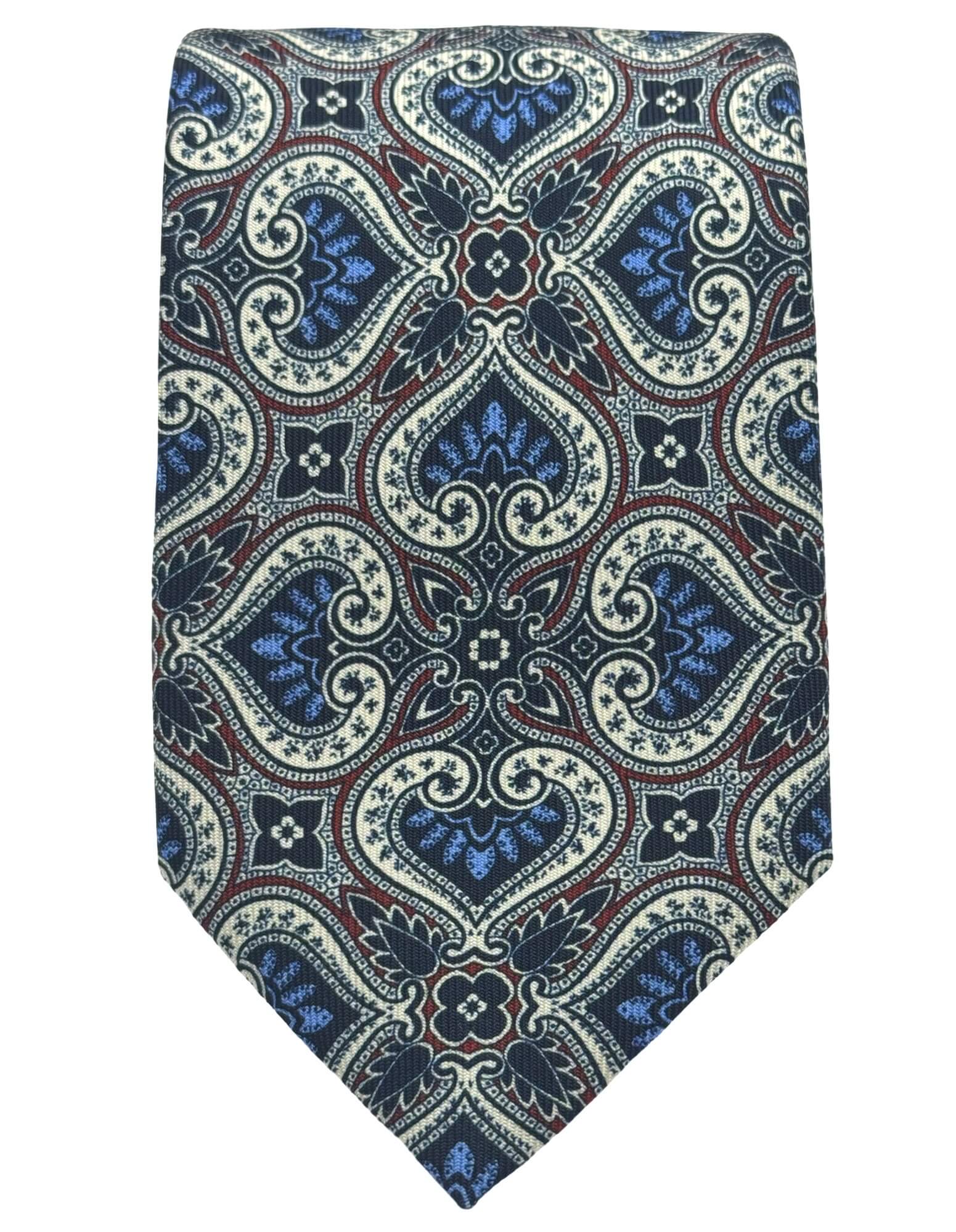 DÉCLIC Oakham Patterned Tie for Men - Classic Blue Silk Necktie for Business, Wedding & Formal Occasions