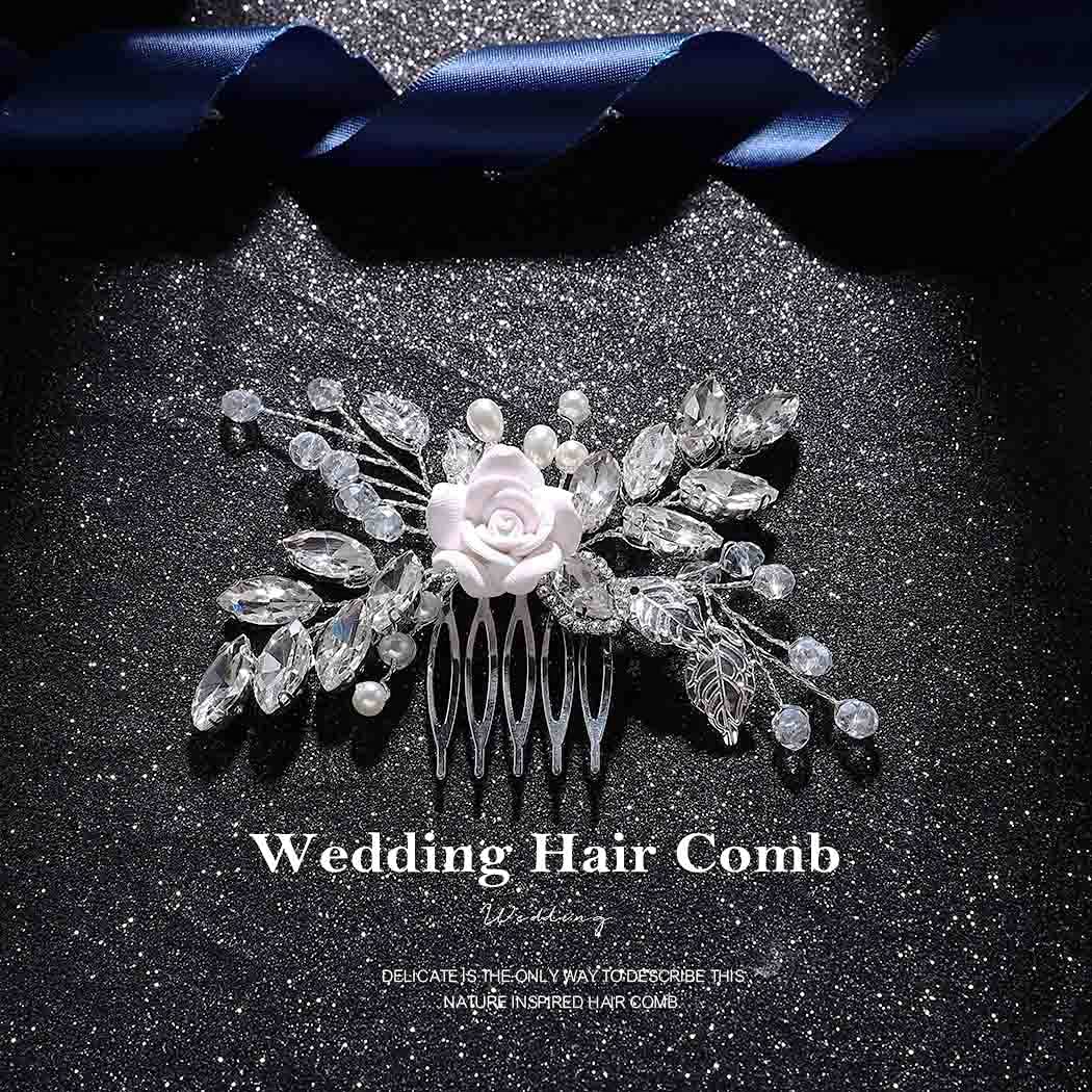Latious Silver Crystal Bridal Hair Comb - Elegant Flower & Leaf Design Wedding Hair Accessories for Women & Girls | Perfect for Brides, Bridesmaids, and Special Occasions