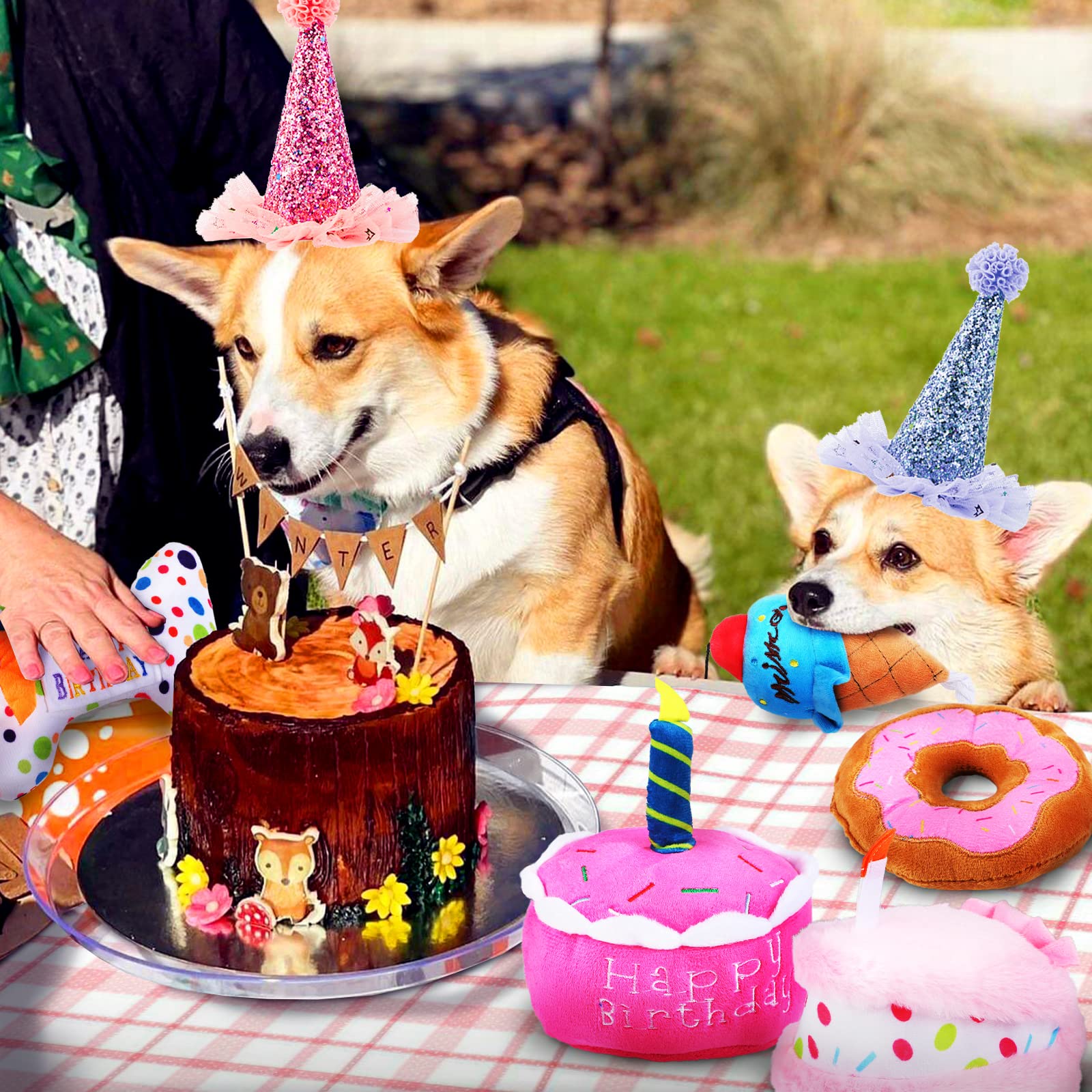DoreenBow 5 Pack Squeaky Dog Chew Toys - Puppy Teething Plush Birthday Cake Toys for Small Dogs | Perfect Gift Box for Dog Birthday Parties & Puppy Playtime