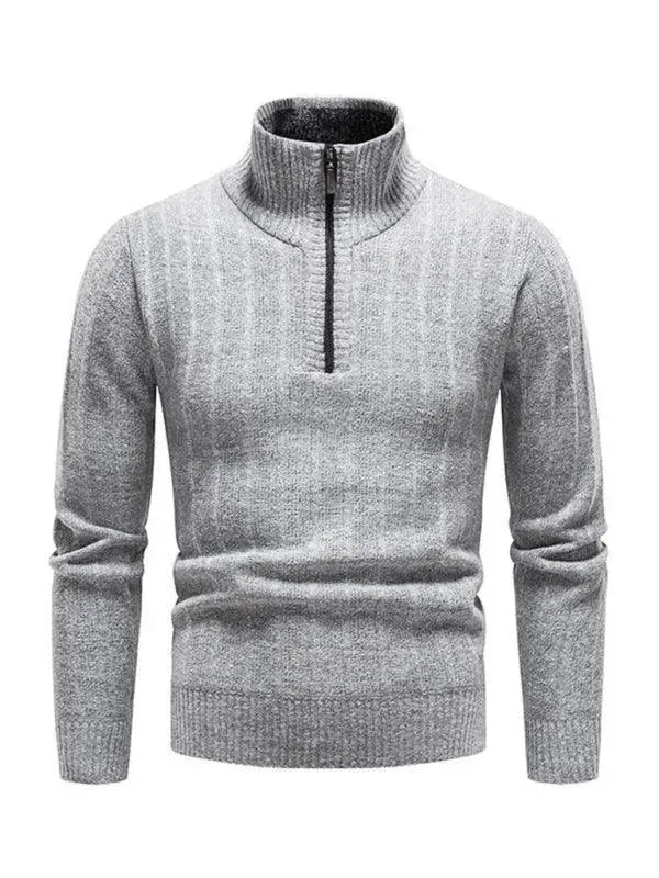 Men's Stand Collar Zipper Pullover Sweater - Warm Winter Knitwear for Casual Outfits & Outdoor Activities