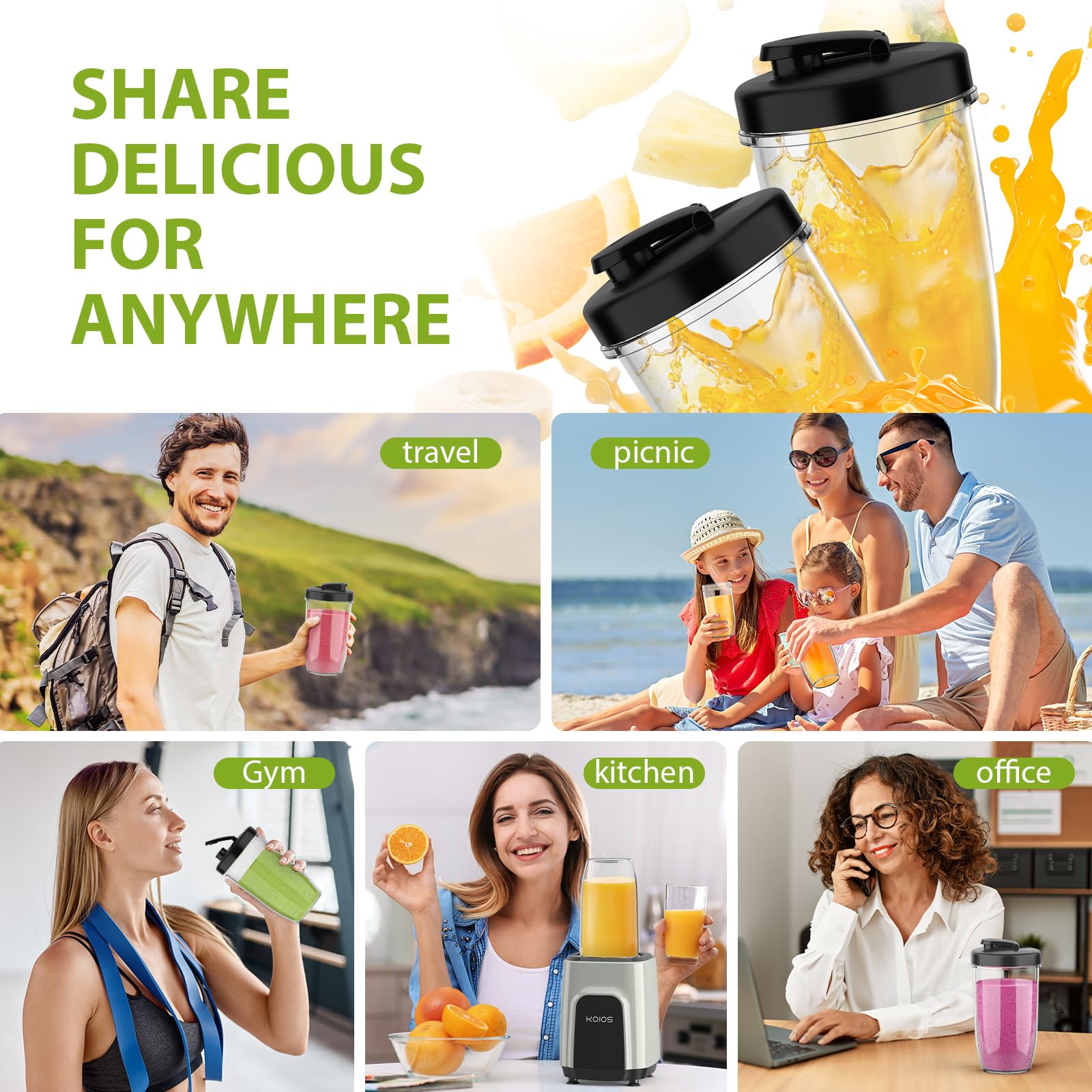 KOIOS 900W High-Speed Countertop Blender for Smoothies, Protein Shakes & Baby Food - 11-Speed Blender with 2x18.6oz & 10oz BPA-Free Cups - Perfect for Nut Butter, Spice Grinding & Coffee Beans - Ideal for Kitchen, Gym & Healthy Lifestyle