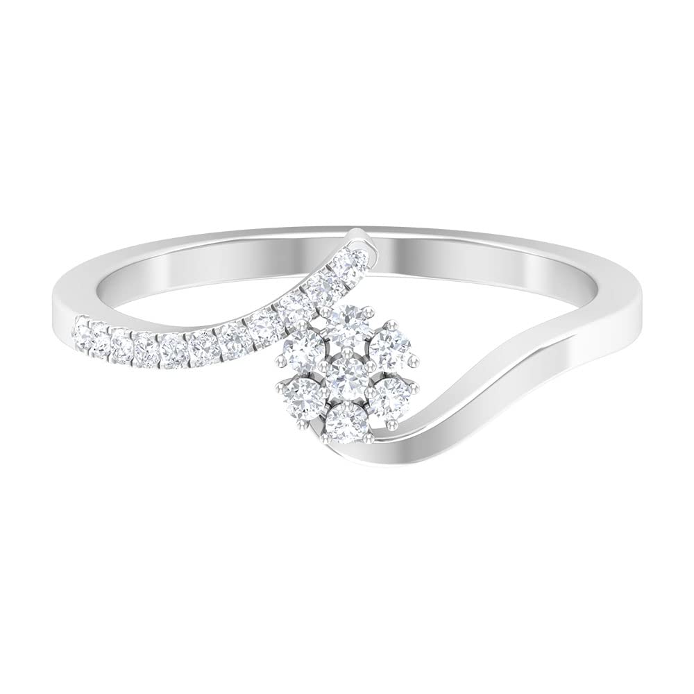 1/4 CT Natural Diamond Flower Ring for Women - 14K Solid Gold Cluster Ring with April Birthstone | Elegant Bypass Ring for Engagement, Anniversary & Special Occasions