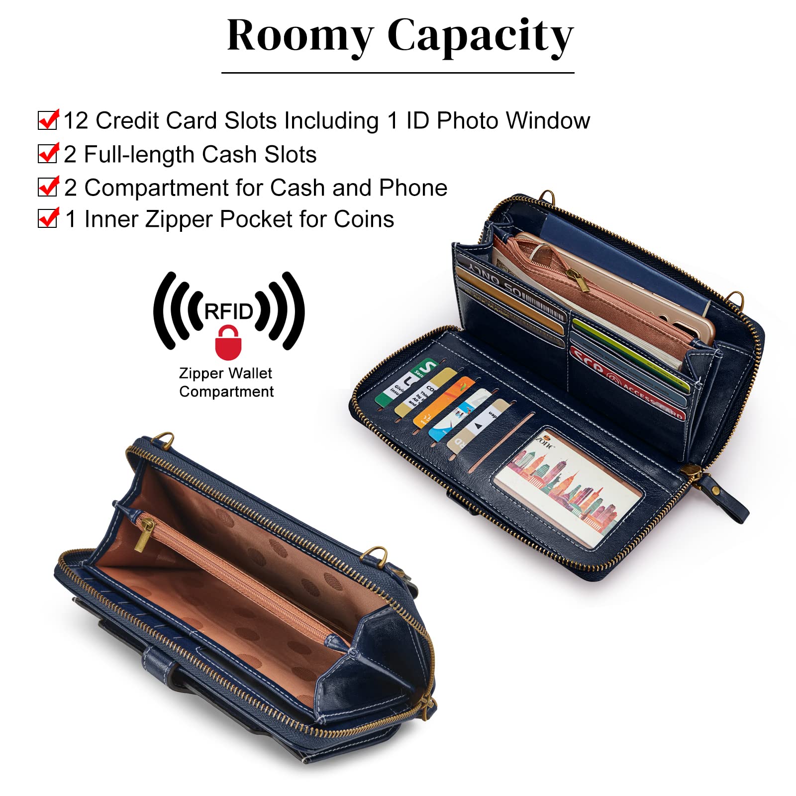 S-ZONE Vegan Leather Crossbody Bag for Women - Small RFID Blocking Phone Purse with 2 Adjustable Straps | Perfect for Everyday Use, Travel & Shopping