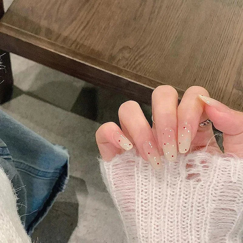 24Pcs Spring False Nails - Short Almond Oval Press On Nails with Red Love Rhinestone Designs | Trendy Nail Stickers for Women | Perfect for Parties, Weddings & Date Nights