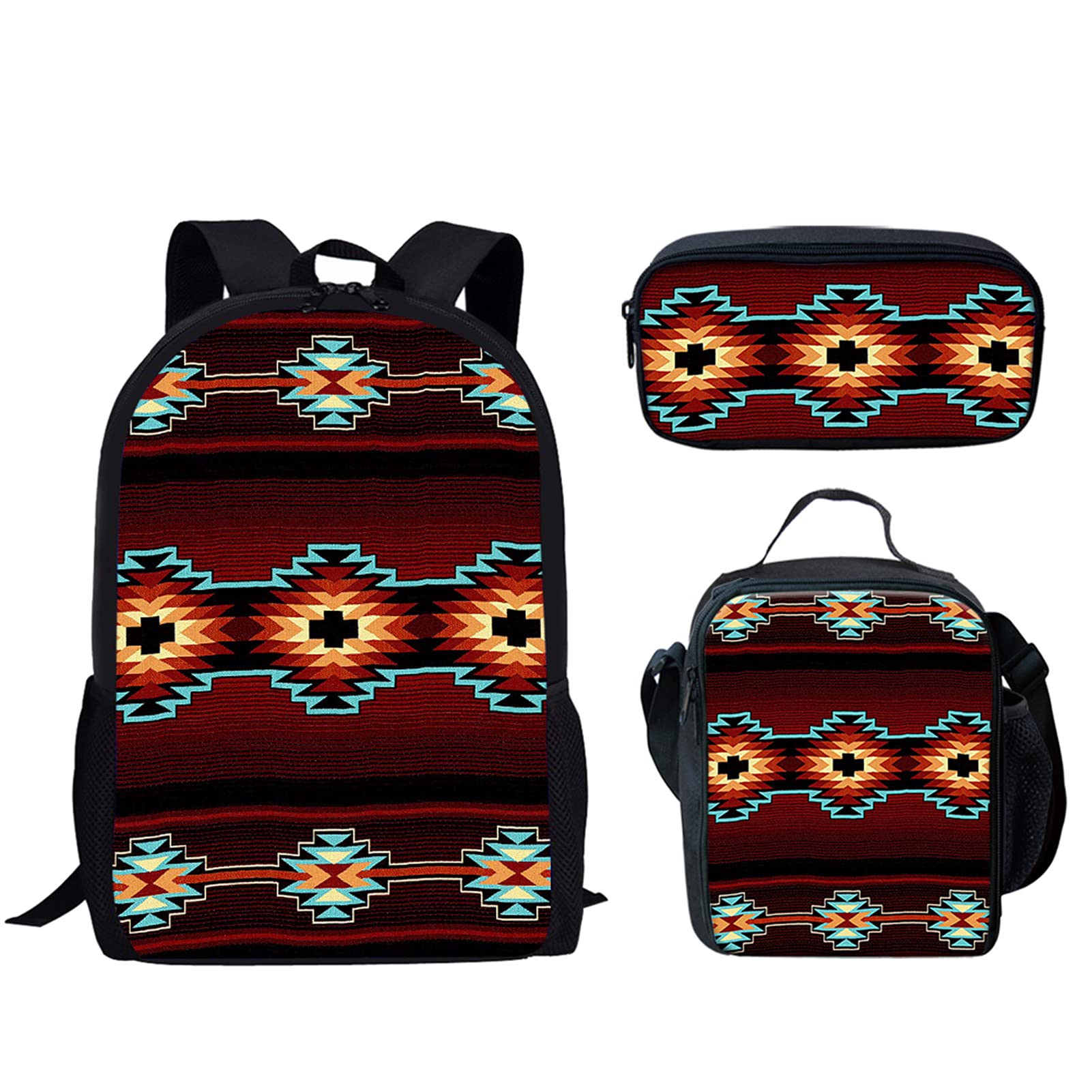 Navajo Print Backpack Set for Kids - Backpack, Lunchbox & Pencil Case for School