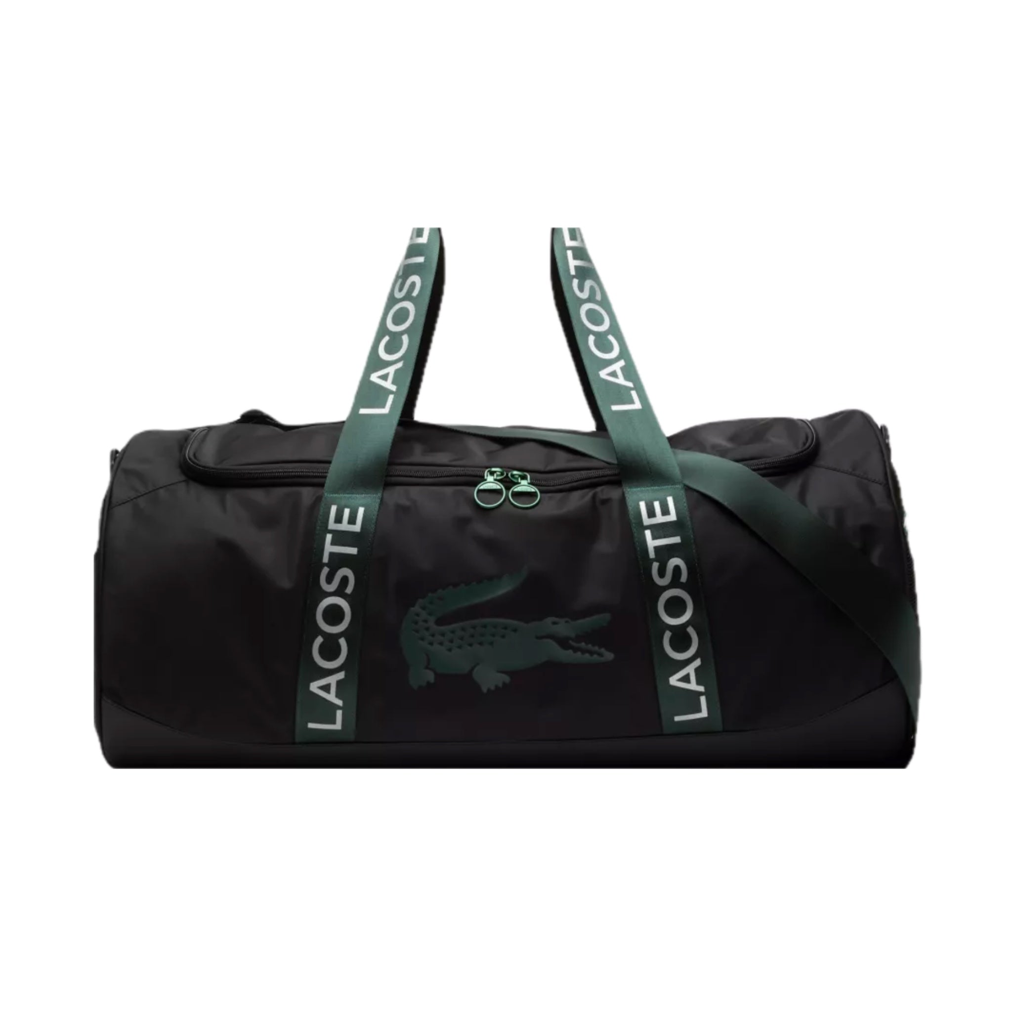 Lacoste Tennis Duffle Bag for Men & Women - Waterproof Sports Gym Travel Duffel - Black & Dark Green - Perfect for Tennis, Gym, Travel & Weekend Getaways