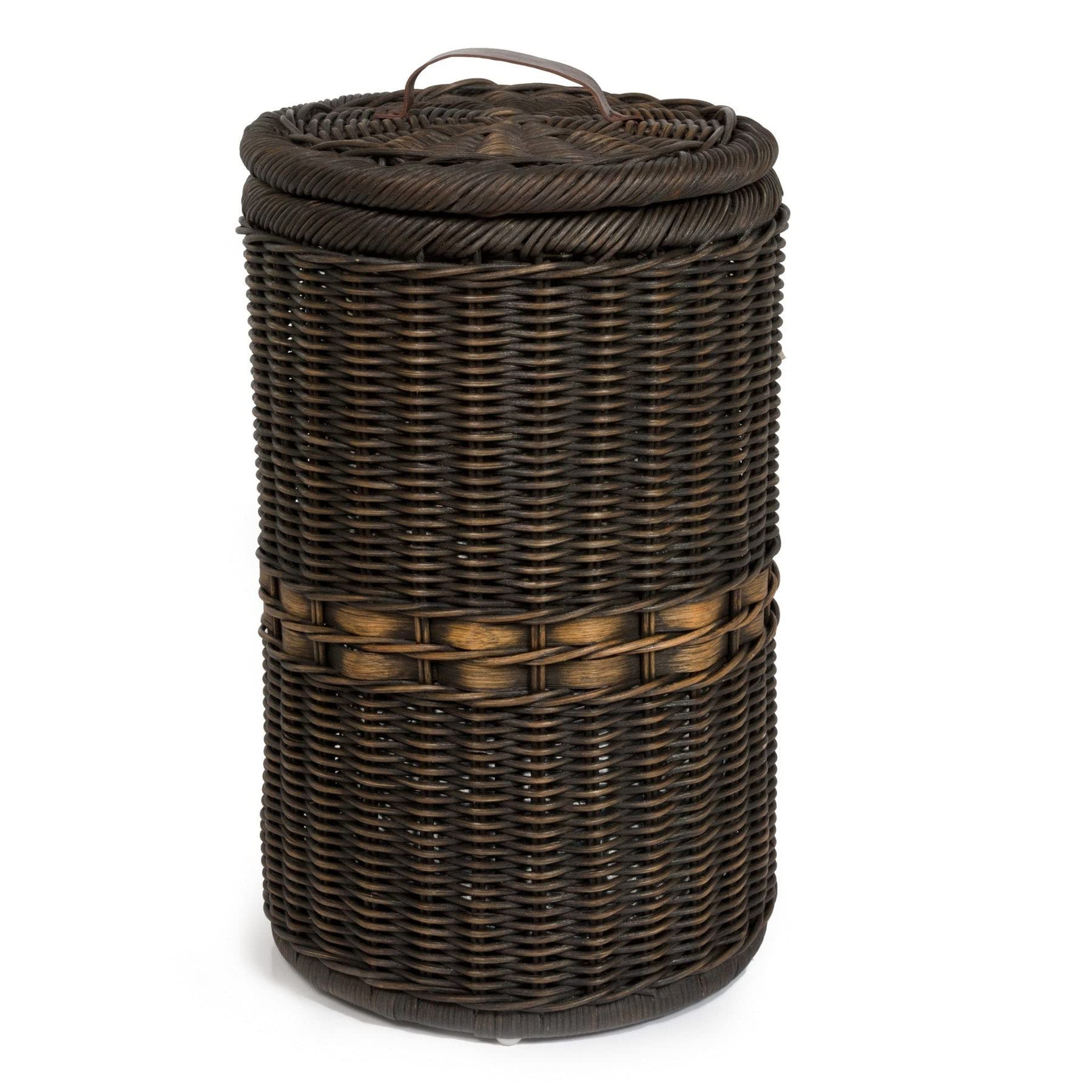 The Basket Lady 15.5 Inch Tall Wicker Trash Can with Removable Metal Liner - 25.5 Inch Height, Antique Walnut Brown - Perfect for Kitchen, Bathroom, or Office Waste Disposal